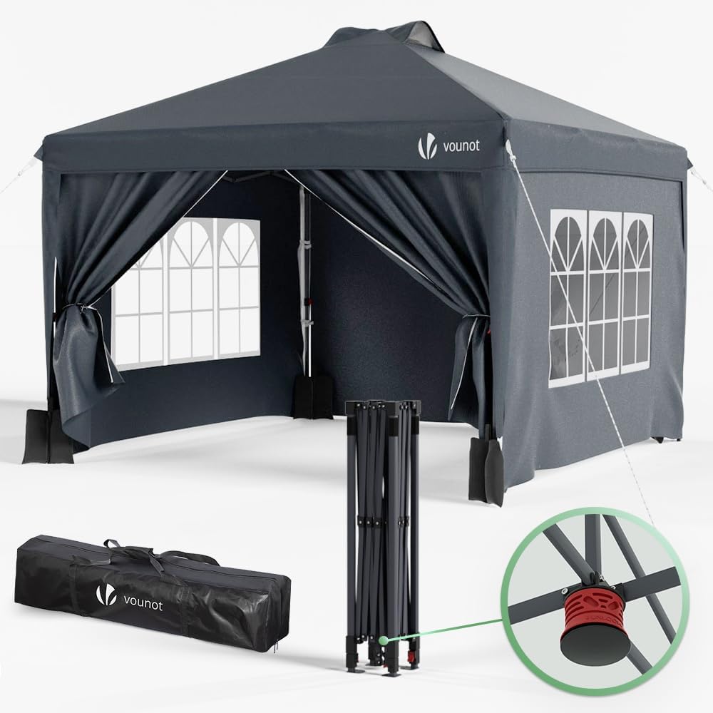 VOUNOT Gazebo 3x3m Pieghevole con 4 Parti Laterali Rimovibili, Gazebo da Giardino Tenda Padiglione Sistema di Clic Pop-up con 4 Sacchi di Sabbia di Peso e Sacca di Trasporto, Colore Bianco