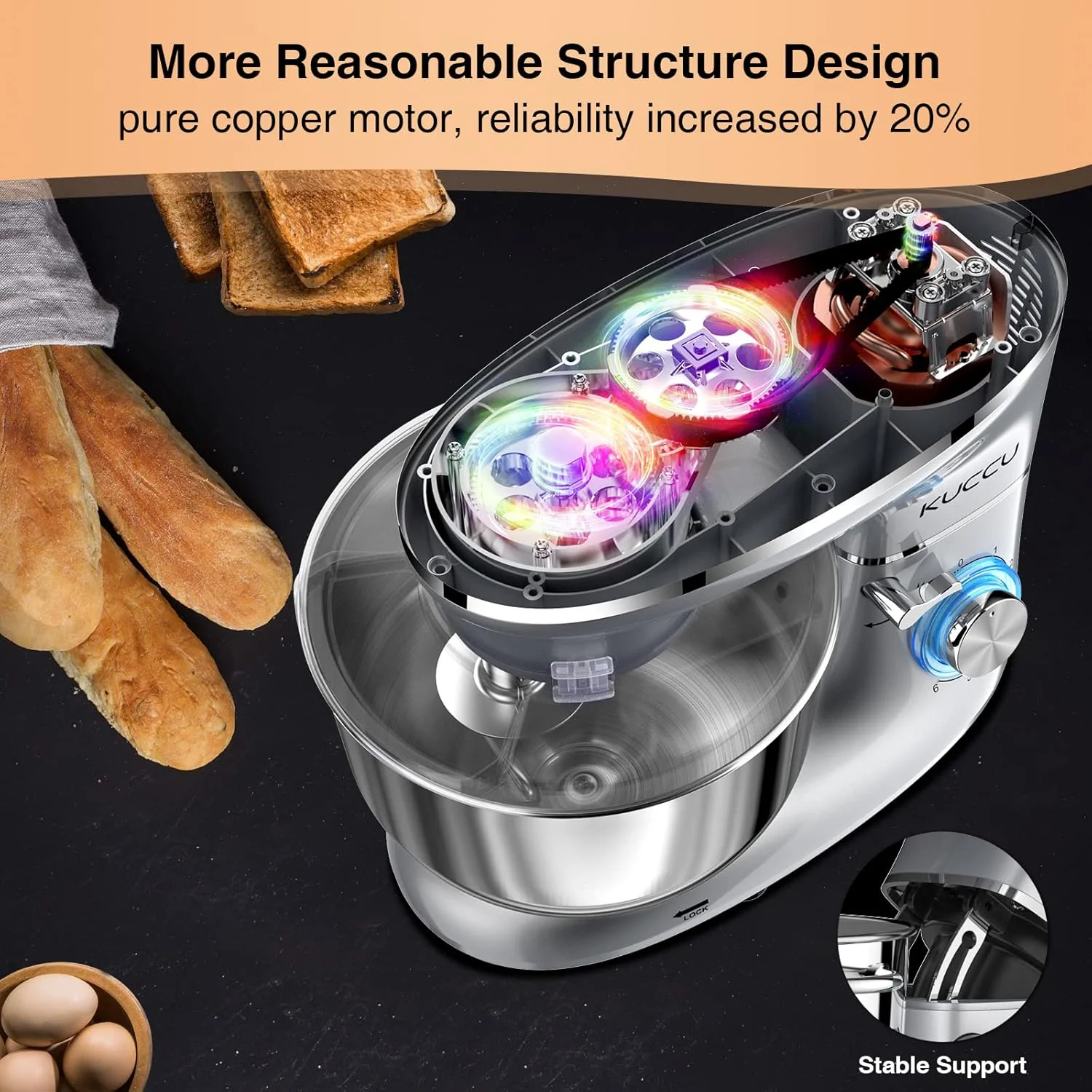 Stand Mixer 6.5 Qt 660W 6-Speed Tilt-Head Food Dough Mixer, Kitchen Electric Mixer with Stainless Steel Bowl,Dough Hook,Whisk, Beater, Egg white separator