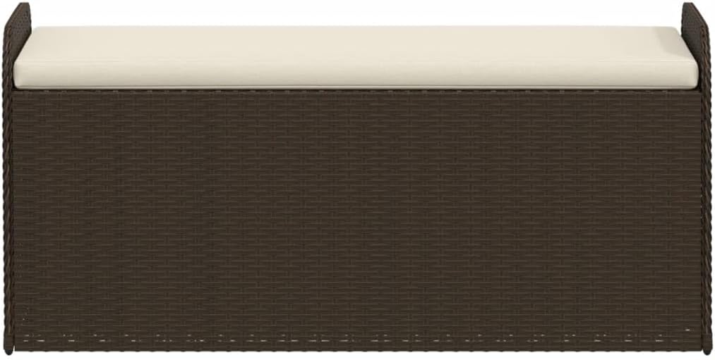 LAPOOH Outdoor / Indoor Bench with Brown Cushion in Polyrattan 115 x 51 x 52 cm