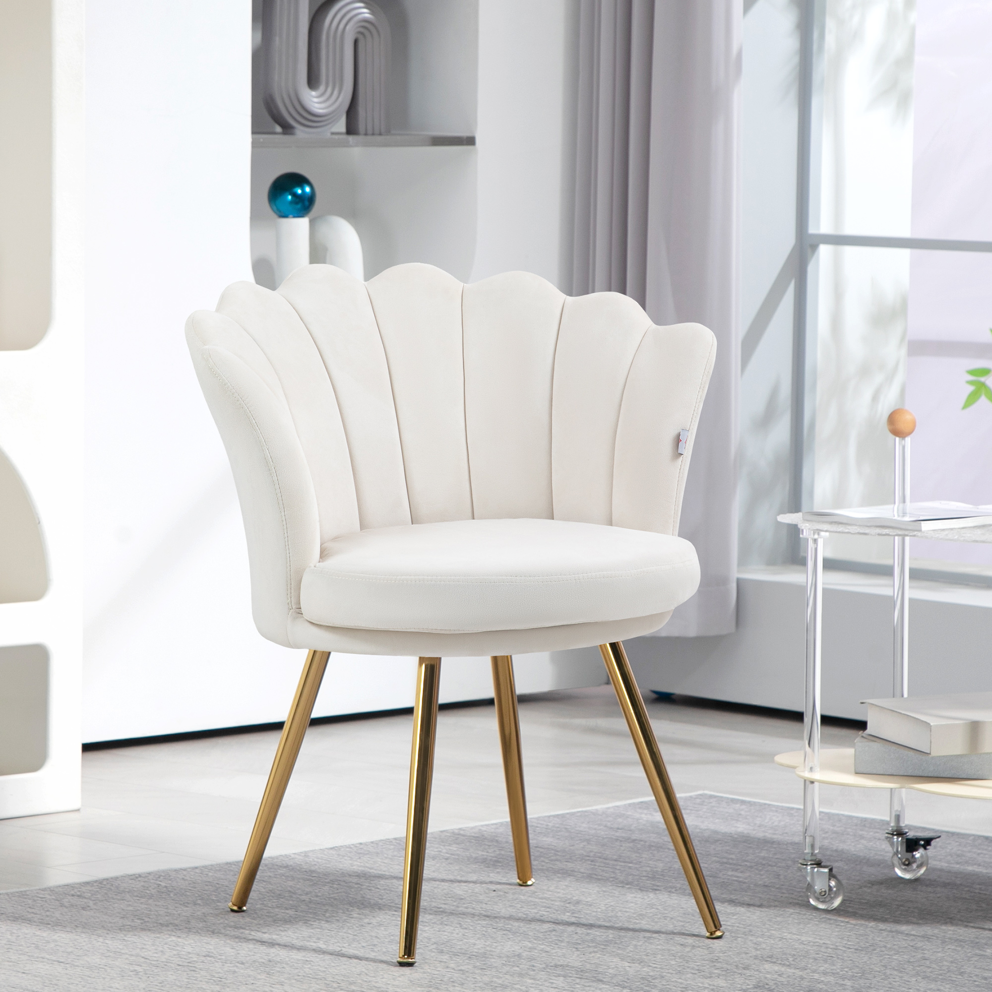 HOMCOM Muschelstuhl Frisiertischstuhl Samtstuhl für Wohnzimmer Schlafzimmer und Esszimmer Creme