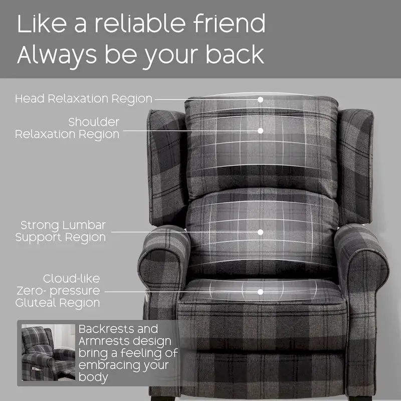 Manual Pushback Recliner Adjustable Accent Chair Wingback Armchair Set of 2