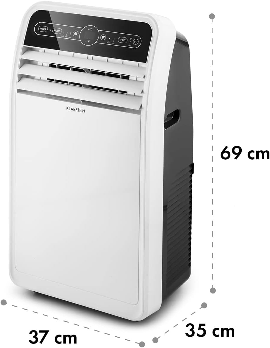 Klarstein Mobile Klimaanlage mit Abluftschlauch, 4-in-1 Klimagerät mit Ventilator, Luftentfeuchter & Nachtmodus, Kleine & Portable Klimaanlage für Wohnung & Büro, App-Steuerung, 12000 BTU