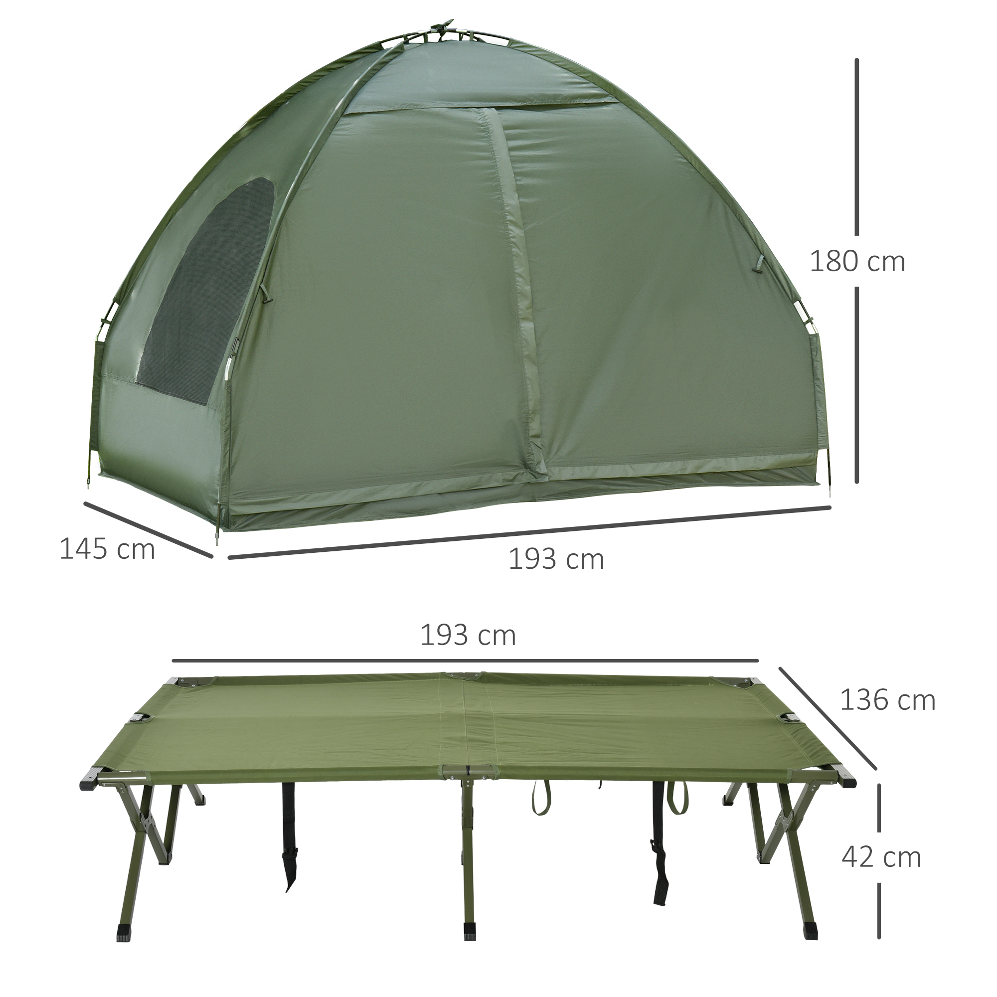 Outsunny Campingbedje met Matras Hoge Slaap Draagbaar, Groen