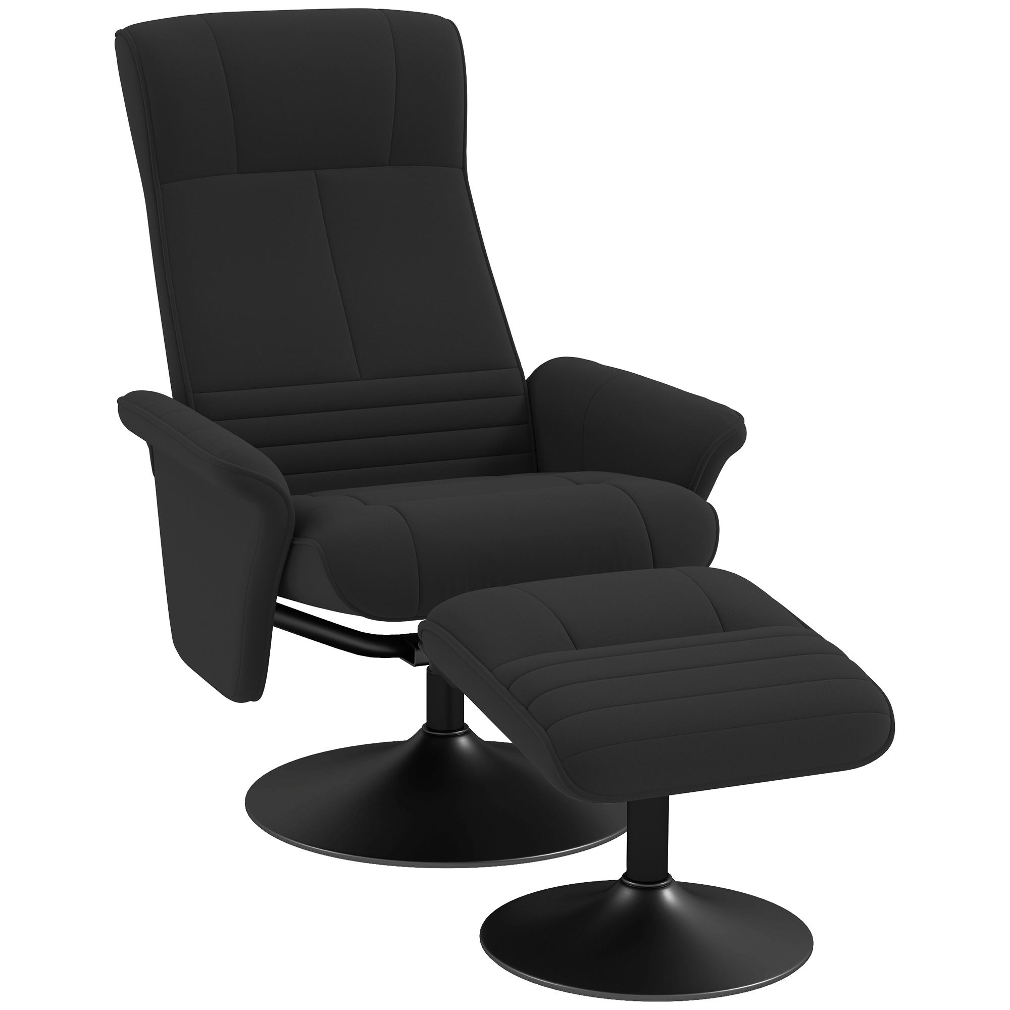 Polsterfauteuil, Accentstoel met Voetenbank, Draaibaar, Ergonomisch, Microvezeldoek, tot 150 kg, Zwart