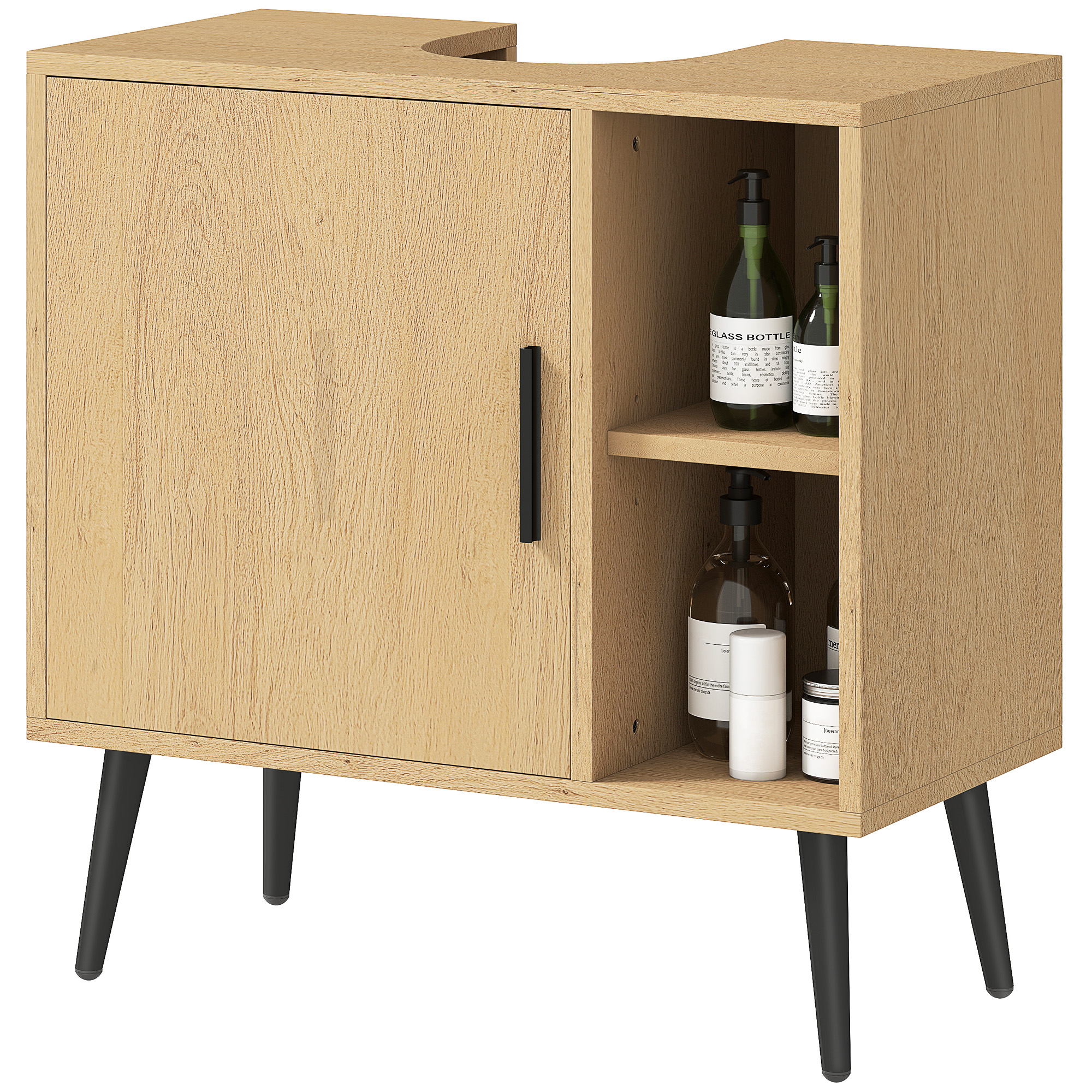 HOMCOM Badezimmer Unterschrank mit Soft-Close-Tür und verstellbarem Regal, 60 x 30 x 59,5 cm, Eiche