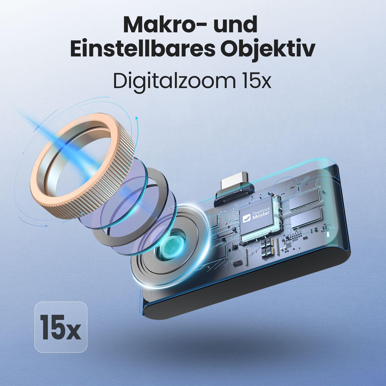 Wärmebildkamera P3 für iPhone und Android mit einstellbarem Objektiv 512 × 384 Superauflösung
