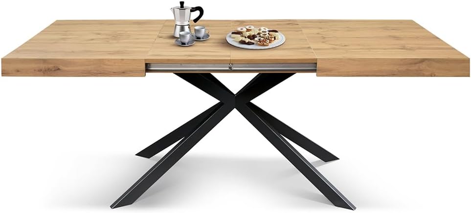 PAZZO DESIGN Tavolo Allungabile Noemi, Gambe Incrociate Family Nere, Made in Italy, Color Rovere rustico, 140 x 90 x 74 - Id_2262