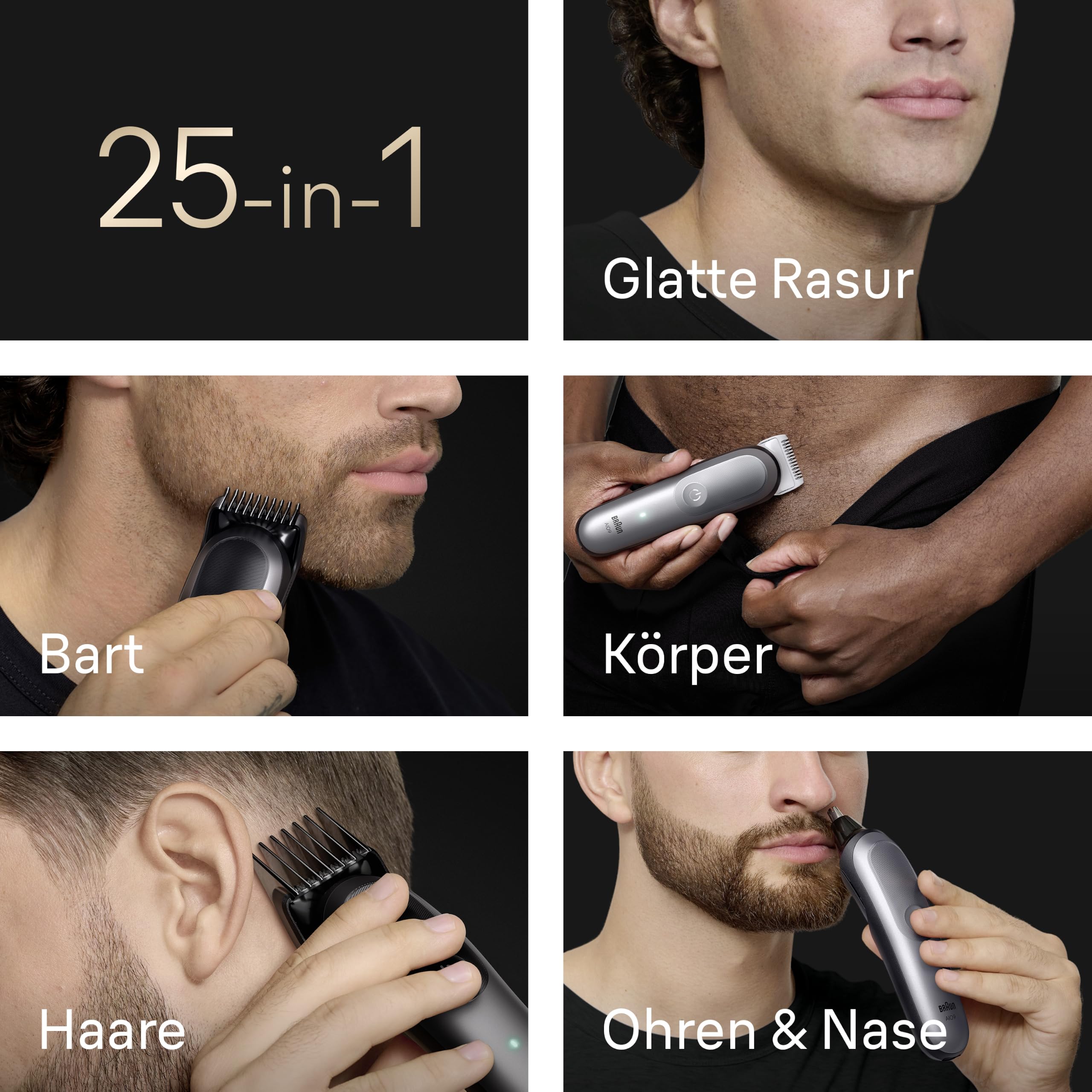 Multigroom All-in-One Series 9 Bart- und Haartrimmer AIO9565 mit 15 Kämmen und 6 Aufsätzen in Grau