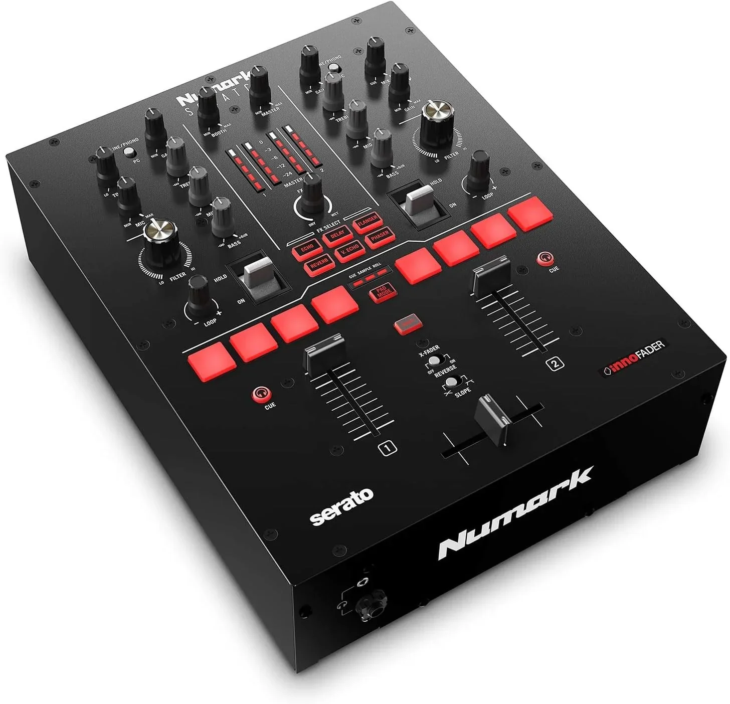 Numark Scratch - Zweikanal DJ Scratch Mixer mit Serato DJ Pro, Innofader Crossfader, DVS-Lizenz, 6 Direktzugriffseffektw?hlern und Performance Pads