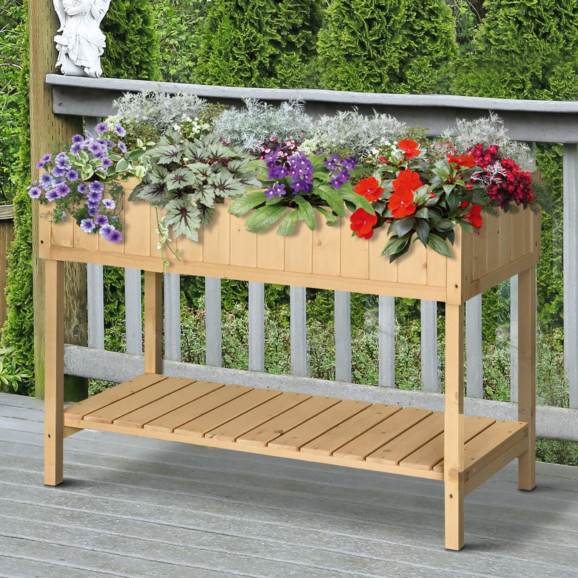 Outsunny Hochbeet 6 Fächer Pflanztisch Blumenkasten Tannenholz 1 Ablage + Abfluss