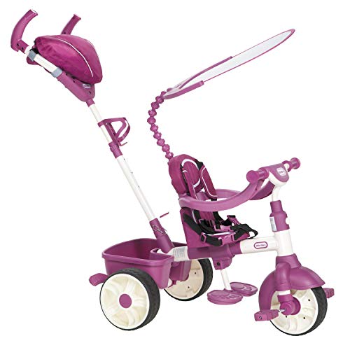 Little Tikes Triciclo 4 in 1 Edizione Sport. Quattro Fasi di Crescita. Con Manico, Manubrio e Sedile Regolabili con Cintura, Tettino di Protezione. Da Montare. Adatto dai 9 Mesi. Rosa e Bianco : Giochi e giocattoli
