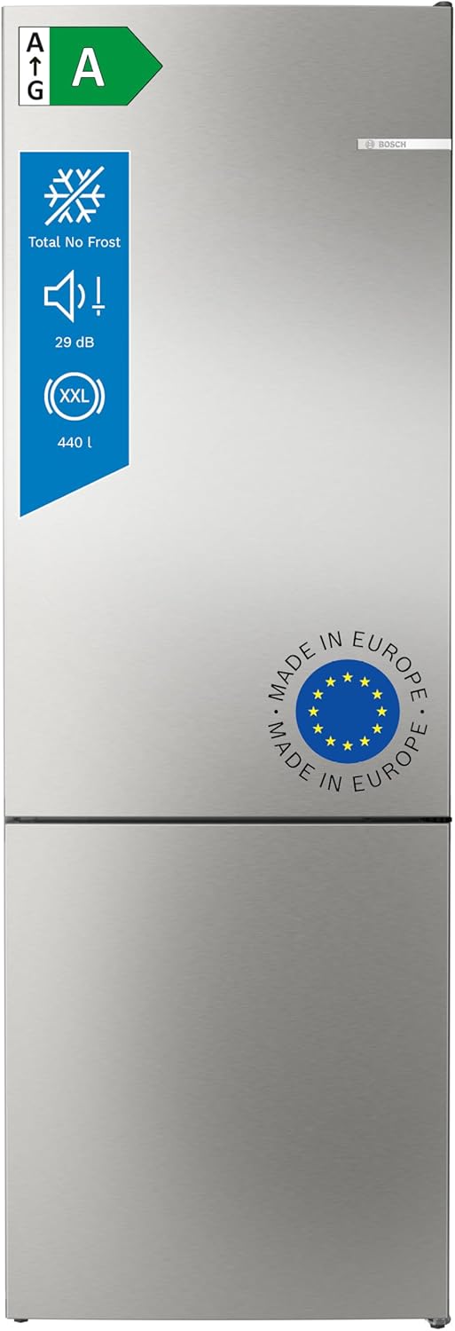 Bosch KGN492IAF Serie 4, Frigorifero combinato da libera installazione, Total No Frost, VitaFresh XXL: Spazio extra-large per i tuoi cibi freschi, PerfectFit, Luce LED, Acciaio, 203 x 70 cm
