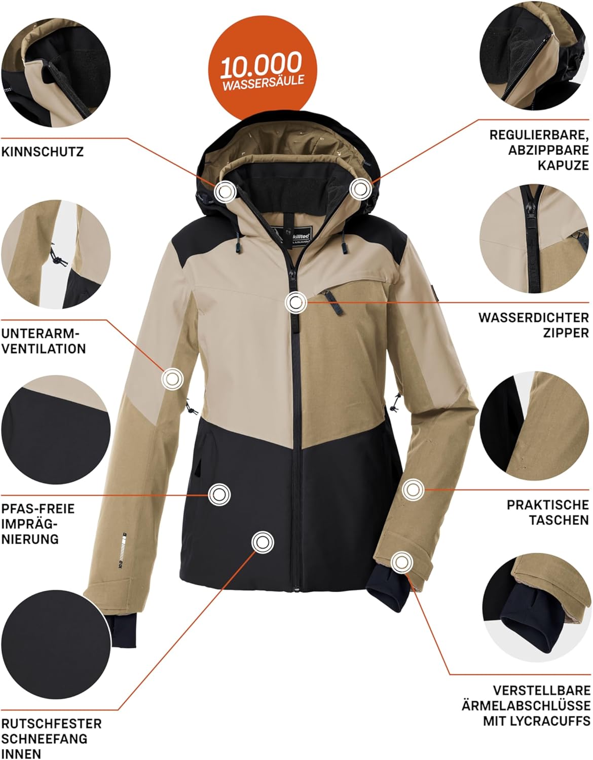 Killtec Damen Ksw 39 Wmn Ski Jckt Skijacke/Funktionsjacke mit abzippbarer Kapuze, Schneefang und Unterarmventilation