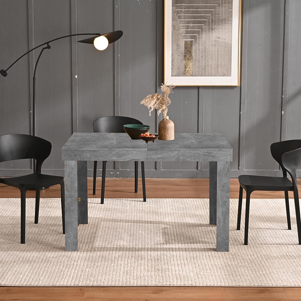 Shally Dogan Tavolo Allungabile da 4 a 6 Posti per Sala da Pranzo e Cucina, Tavolo Estensibile da 120 a 200 cm con Apertura a Scorrimento, Struttura Robusta, Design Moderno Salvaspazio (Cemento)