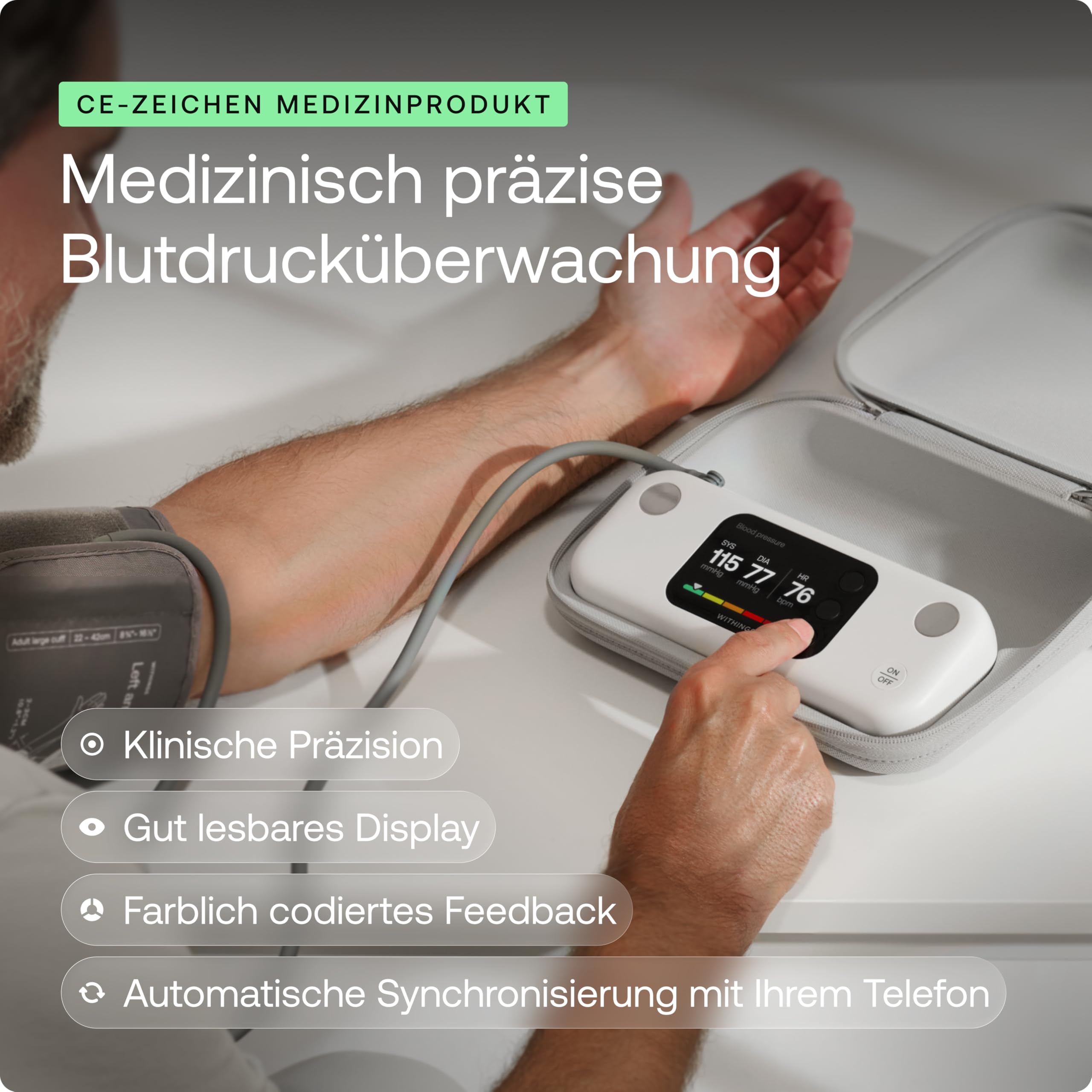 Withings BPM Vision Blutdruckmessgerät mit EKG 2 in 1 Oberarm Blutdruckmessgerät für Zuhause mit App
