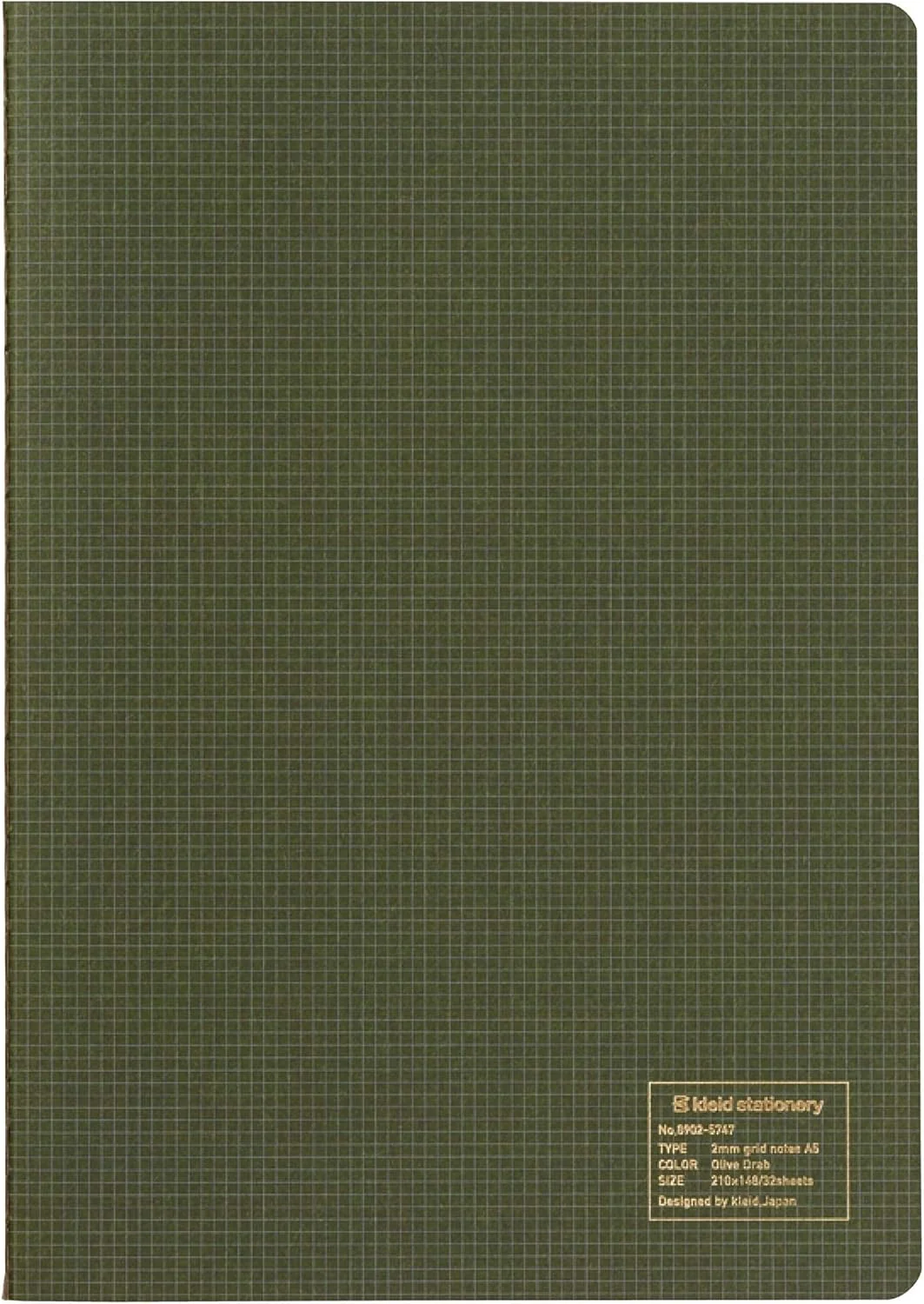 Kleid 2mm Grid Notes - A5 - Olive Drab Cream Paper 32 sheets