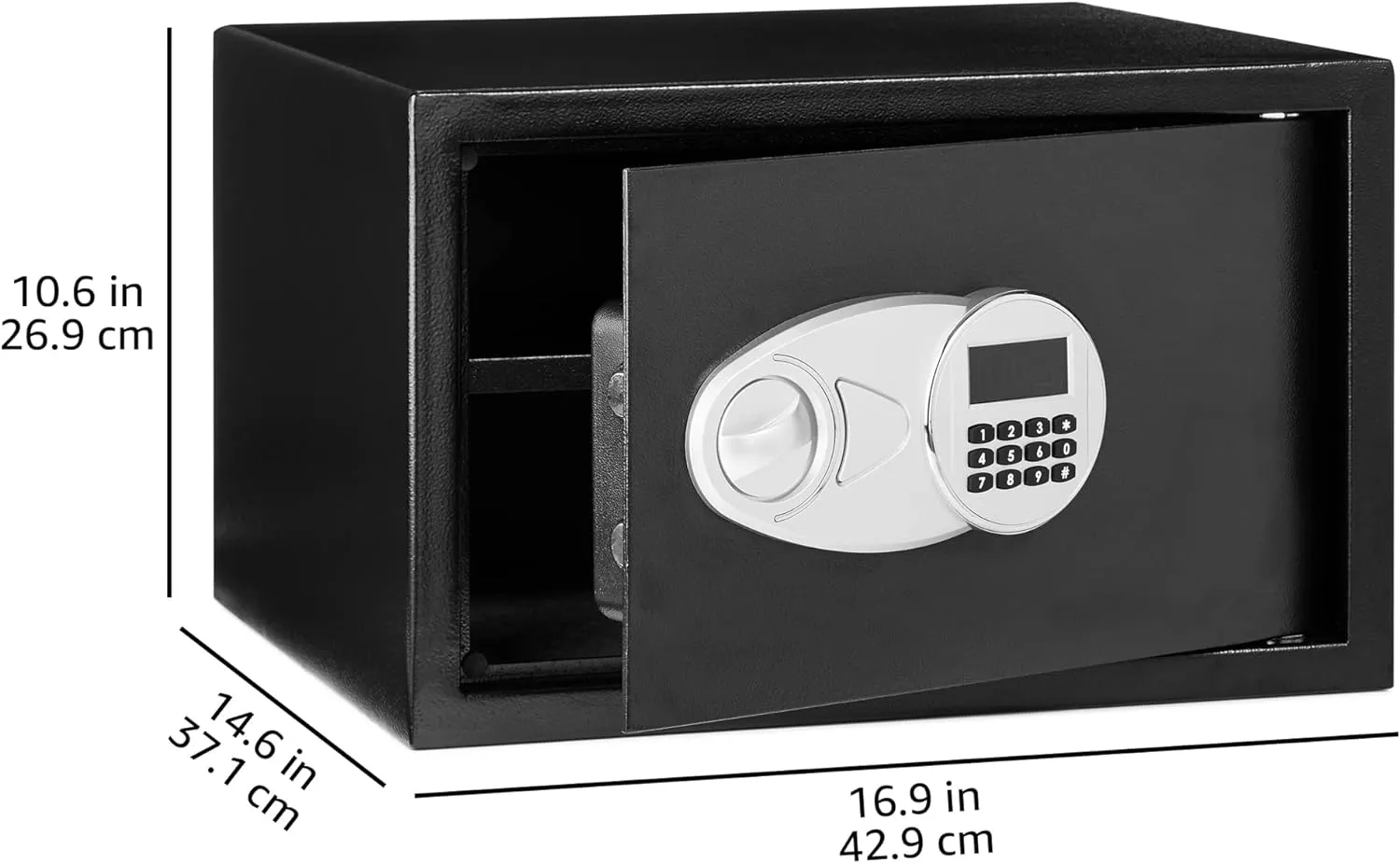 Amazon Basics Black Programmable Security Safe, Electronic Keypad, Alloy Steel, 0.7 Cu Ft, Home/Office Safe