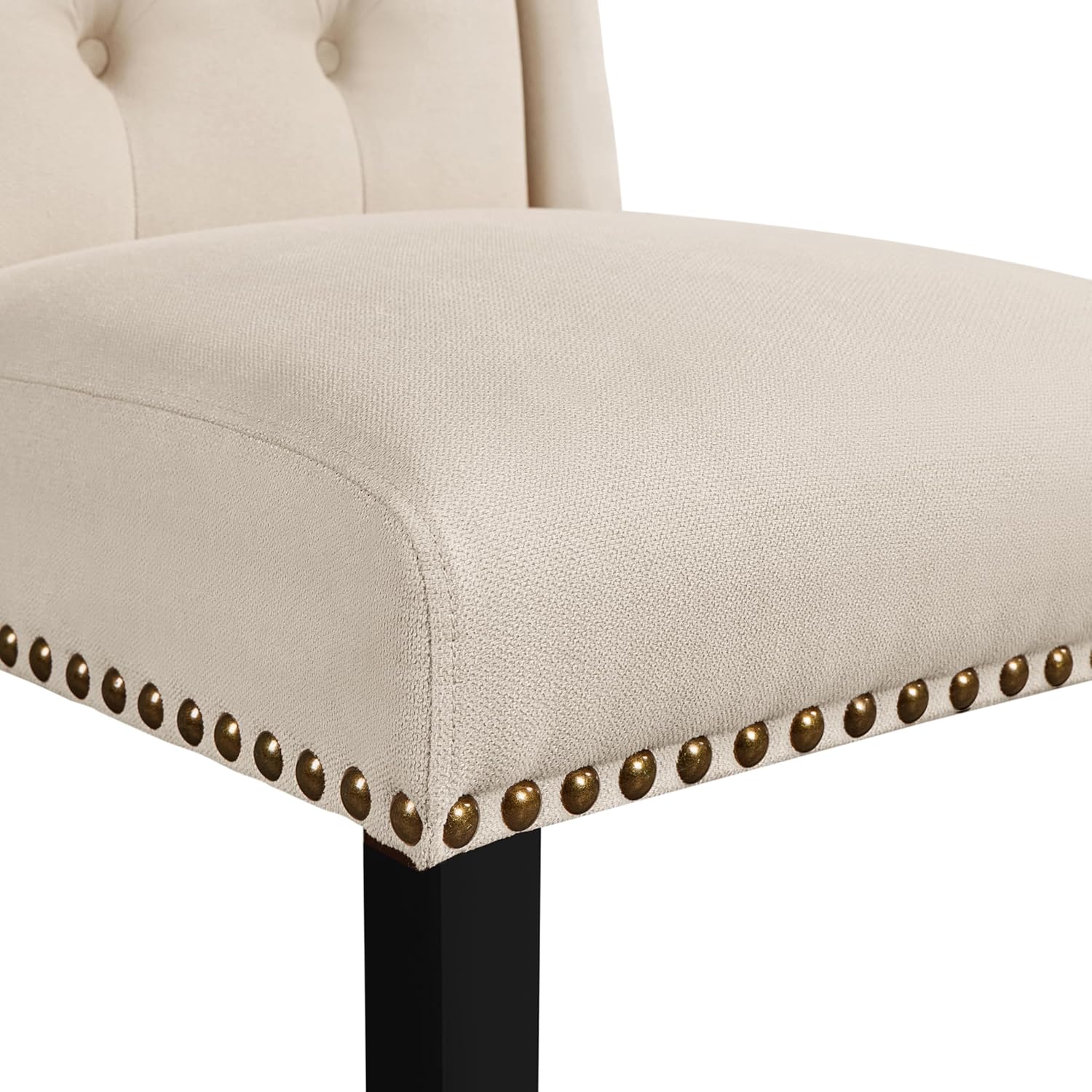 Yaheetech Set 6 Sedie Sala da Pranzo Tessuto Imbottite Eleganti Gambe in Legno Massello Schienale Alto con Bottoni Portata 140 KG Beige