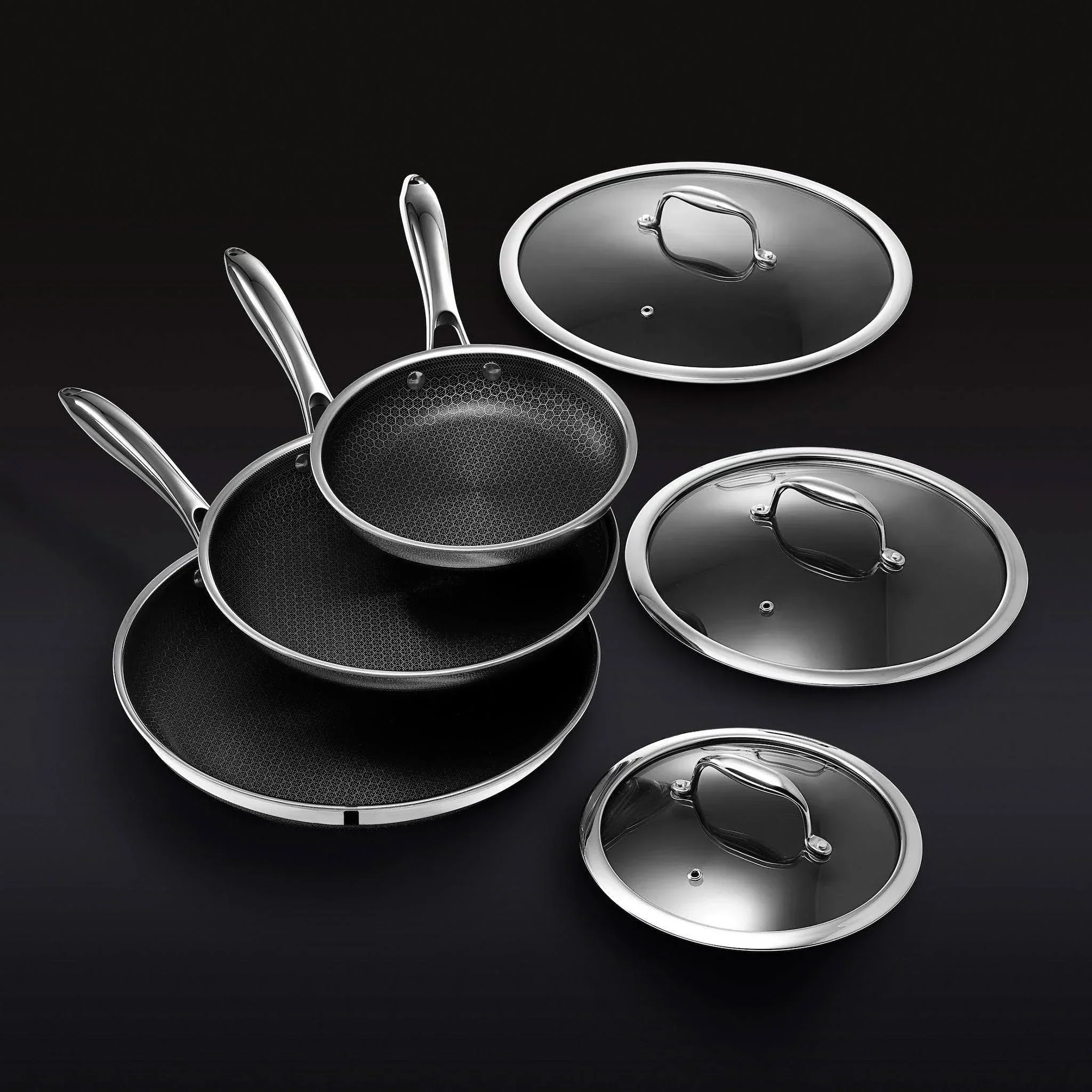 HexClad 6 Piece Hybrid Stainless Steel Cookware Pan Set