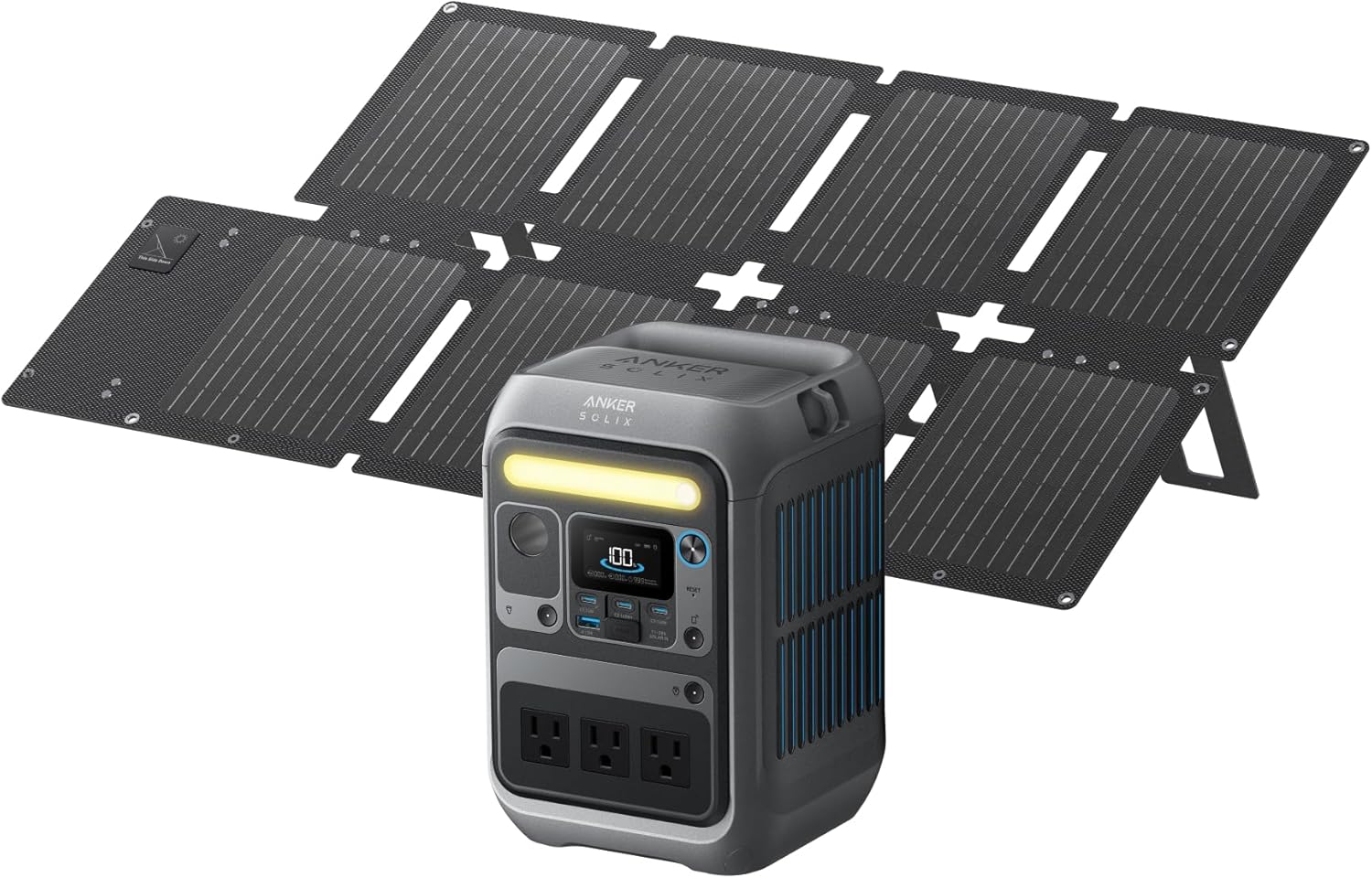 Anker Solar Generator SOLIX C300 with 60W Solar Panel  288Wh Portable Power Station  300W (600W Surge)  LiFePO4 Battery  140W Two-Way Fast Charging  for Outdoor Camping  Traveling  and Emergencies