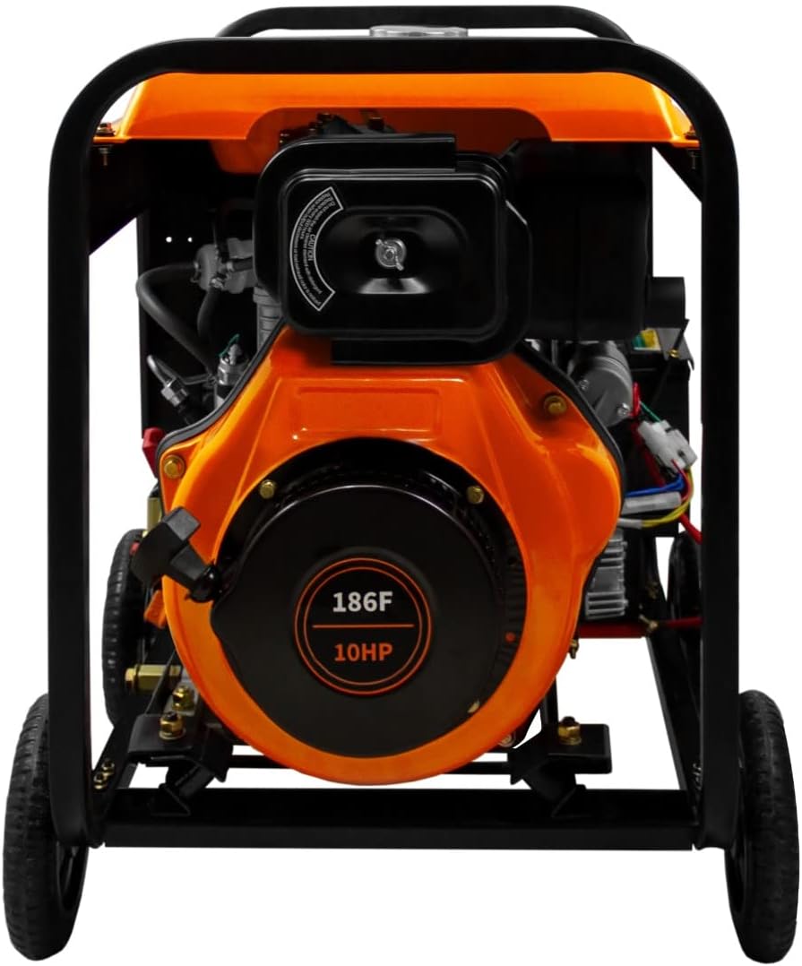 T-Mech 10CV Generatore Portatile Trifase 12.5Lt Diesel 5000W 14 ore di autonomia con meta' Pieno 2 prese da 230V / 400V con 4 ruote facile da trasportare ottimo per Garage Officina Cantiere Campeggio