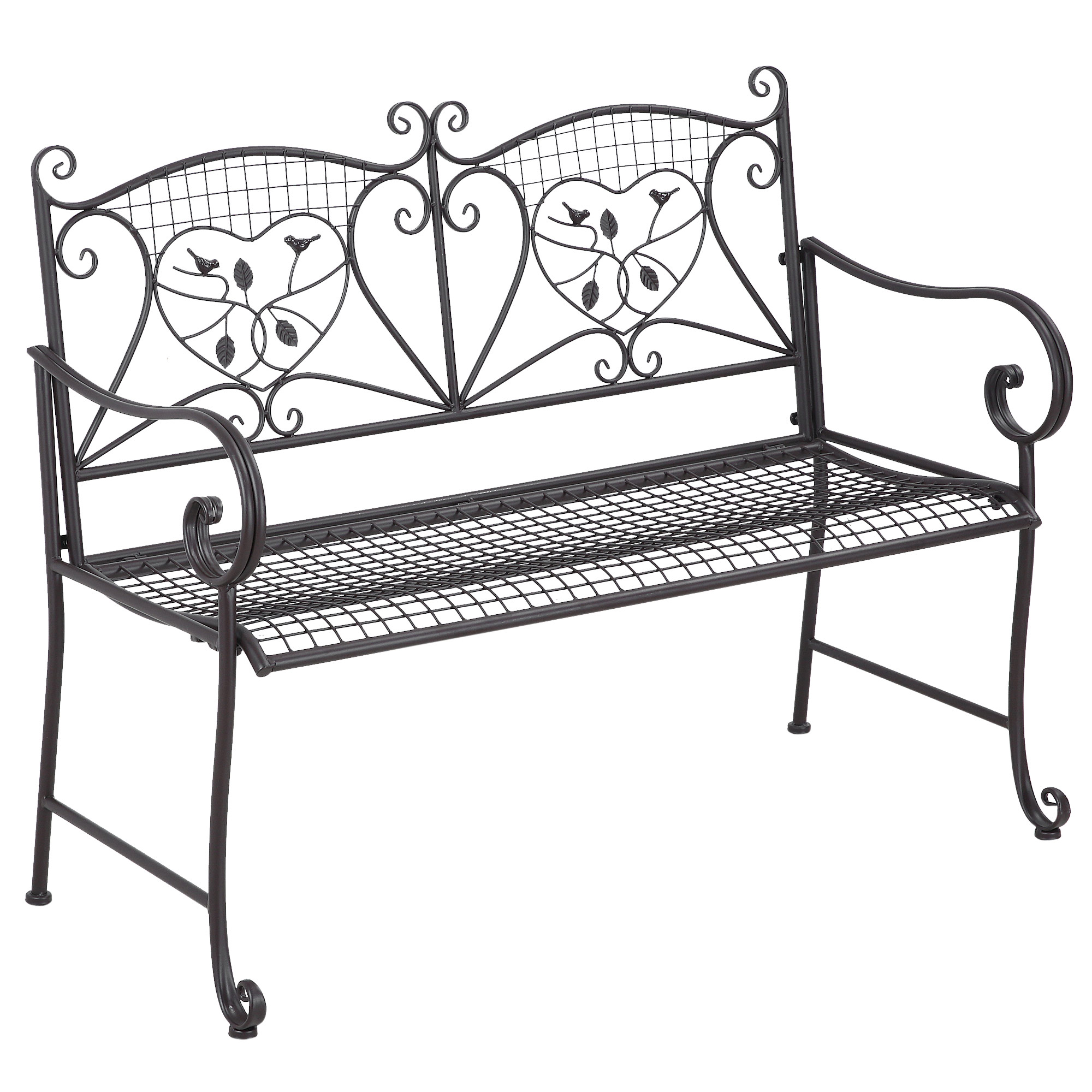 Outsunny Gartenbank 2-Sitzer Parkbank Sitzbank mit Rückenlehne bis 220 kg Gartenmöbel wetterfest Antik Metall Kaffee 114 x 53,5 x 91 cm