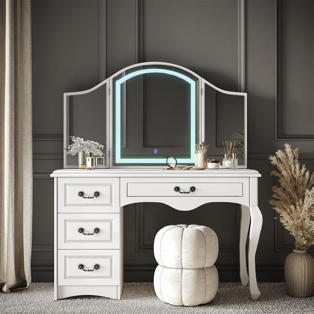 Vicco Belle White Dressing Table 120cm with Dimmable LED Lighting