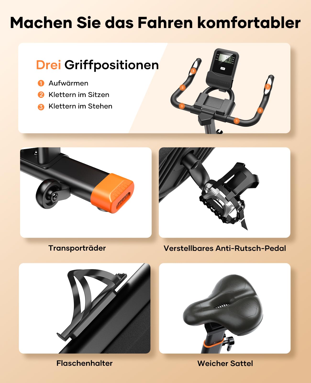 Heimtrainer Fahrrad mit Magnetwiderstand 15 kg Schwungrad 160 kg Tragkraft App-Bluetooth LCD-Display Pulsmesser