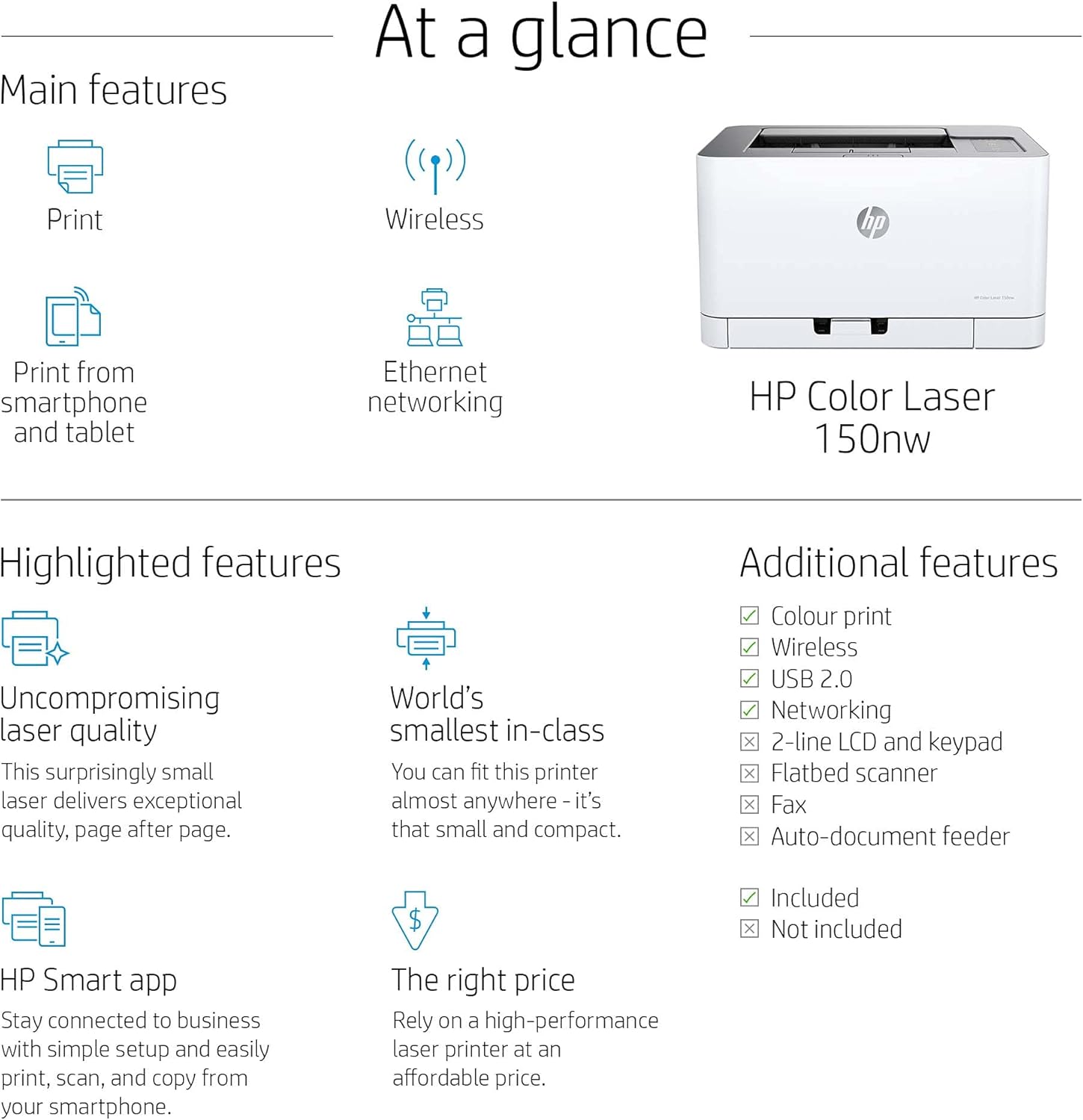 HP Color Laser MFP 179fwg Multifunktions-Farblaserdrucker, Drucken, Kopieren, Scannen, Faxen, Automatische Dokumentenzuführung, Wi-Fi, Ethernet, USB, HP Smart App