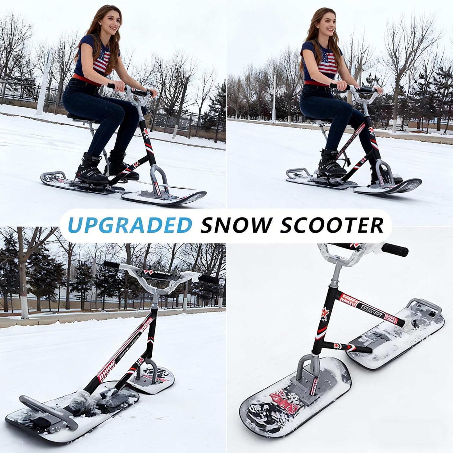 All-Terrain-Schlitten für Erwachsene | 360° drehbareres Ski mit Verstärkter Aluminiumrahmen | Schneeroller für Backcountry-Pisten, präparierte Hänge & Off-Road-Schneeabenteuer Black