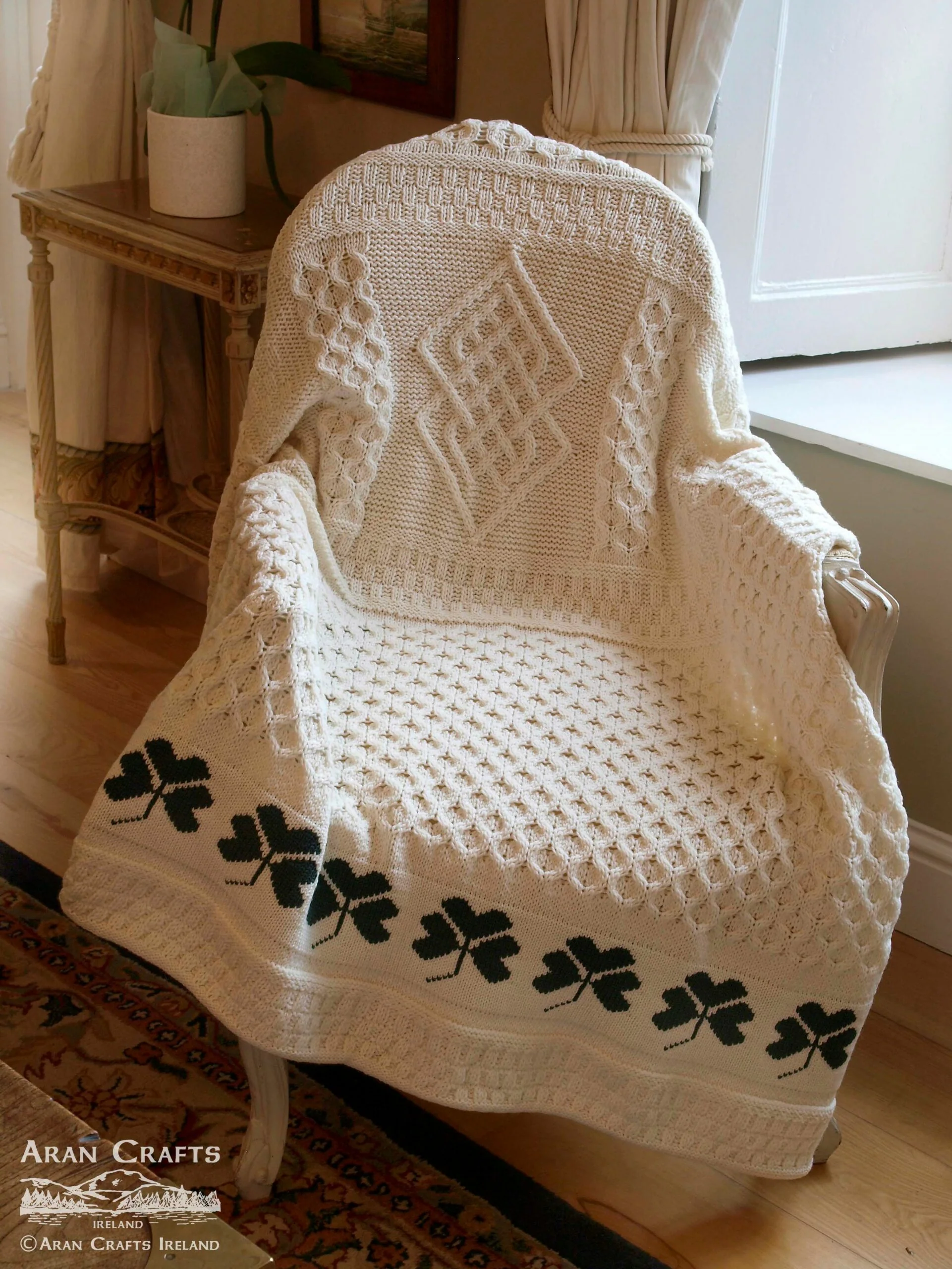 Aran Crafts Traditional Irish Shamrock Blanket