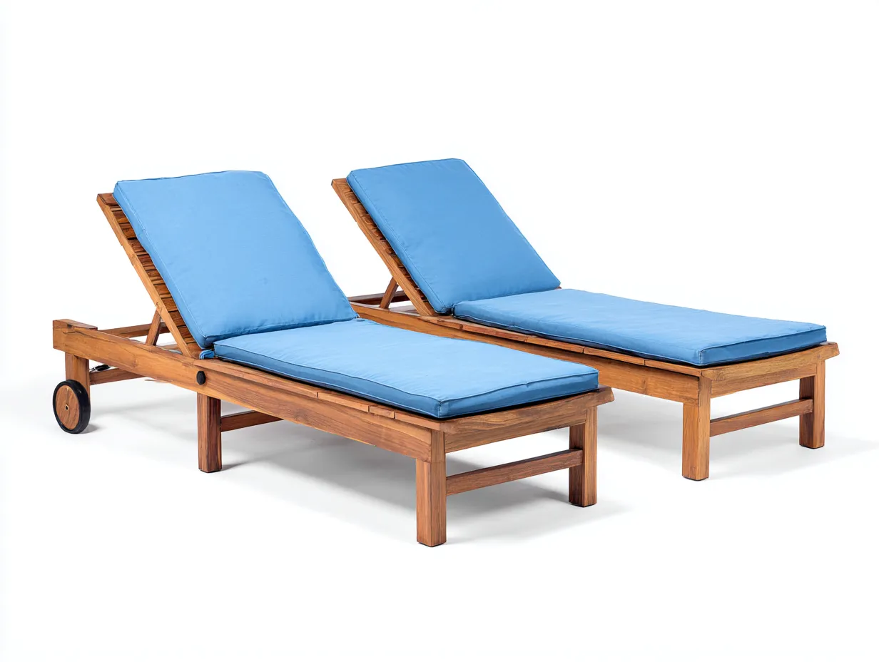 Sonnenliege-Holz-Stoff-200 x 68 x 92 cm-Blau-Natur-Moderner Outdoor-Stil