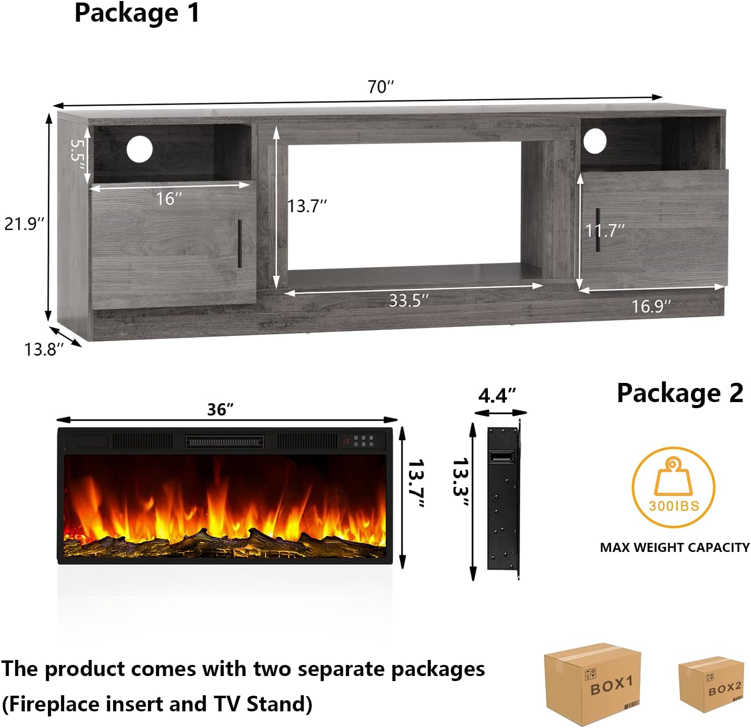 Tavata Fireplace TV Stand Entertainment Center with 36