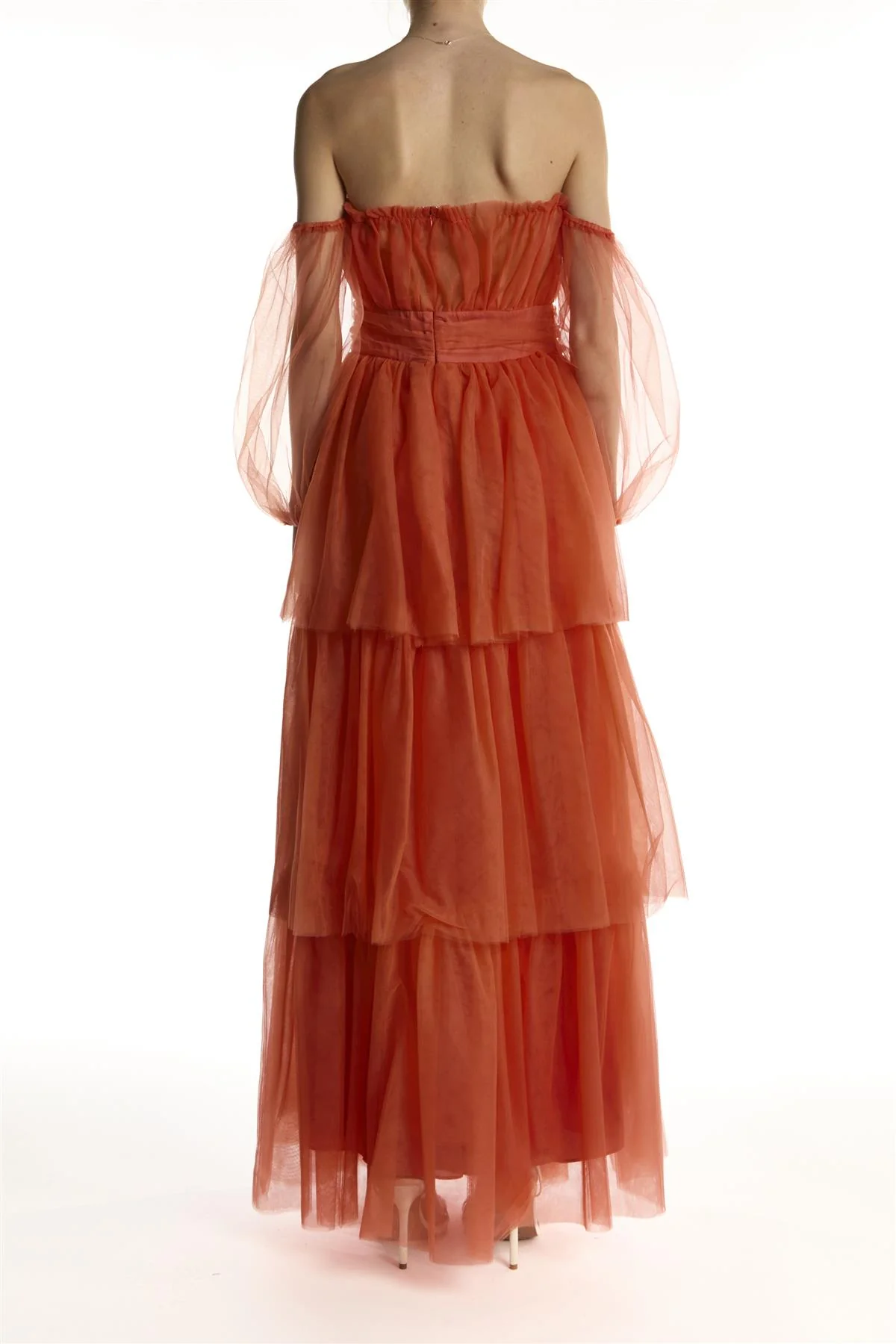 Soft Rust Bardot Tiered Maxi-Dress