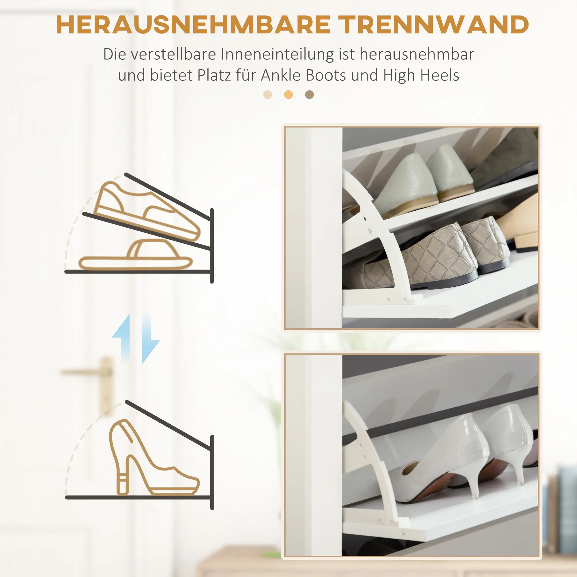 HOMCOM Schuhschrank 3 Klappen für 18 Paar Schuhe Weiß Naturholz