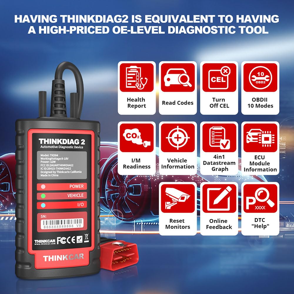 OBD2 Diagnosegerät ThinkDiag 2 Bluetooth Scanner mit 15 Reset-Funktionen für alle Systeme und CAN-FD