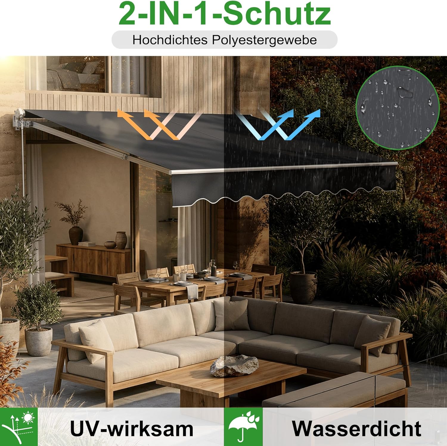 HENGMEI Balcony Awning with Crank Handle Sun Protection for Patios, Balconies (400 x 300 cm)