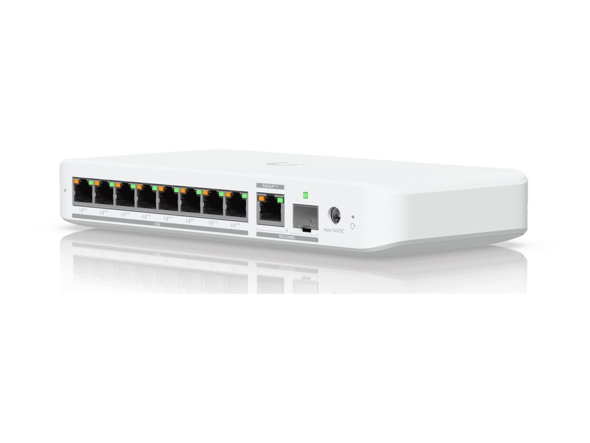 Switch USW-Flex-2.5G-8-POE mit 8 Ports 2,5G PoE Weiß Ethernet 21,3 x 21,3 x 3,4 cm Desktop Laptop Drucker
