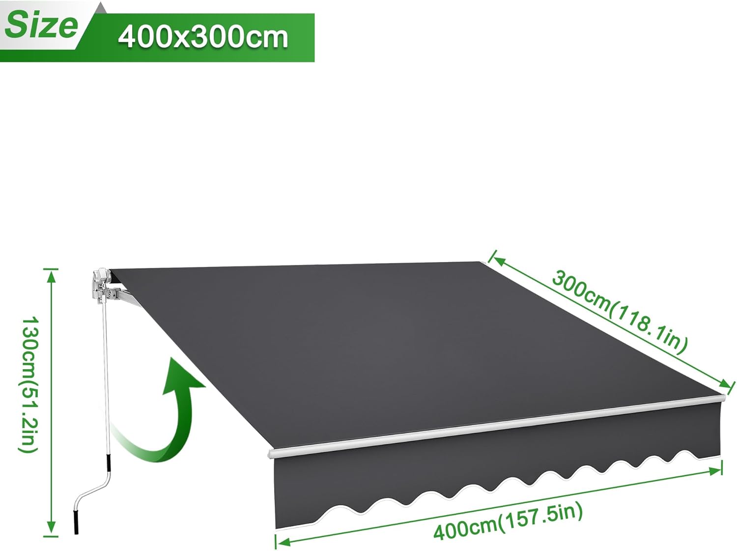 HENGMEI Balcony Awning with Crank Handle Sun Protection for Patios, Balconies (400 x 300 cm)
