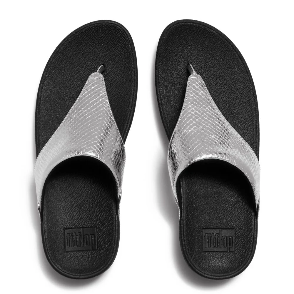 FitFlop Lulu Schlangen-Muster Silber Leder Zehentrenner