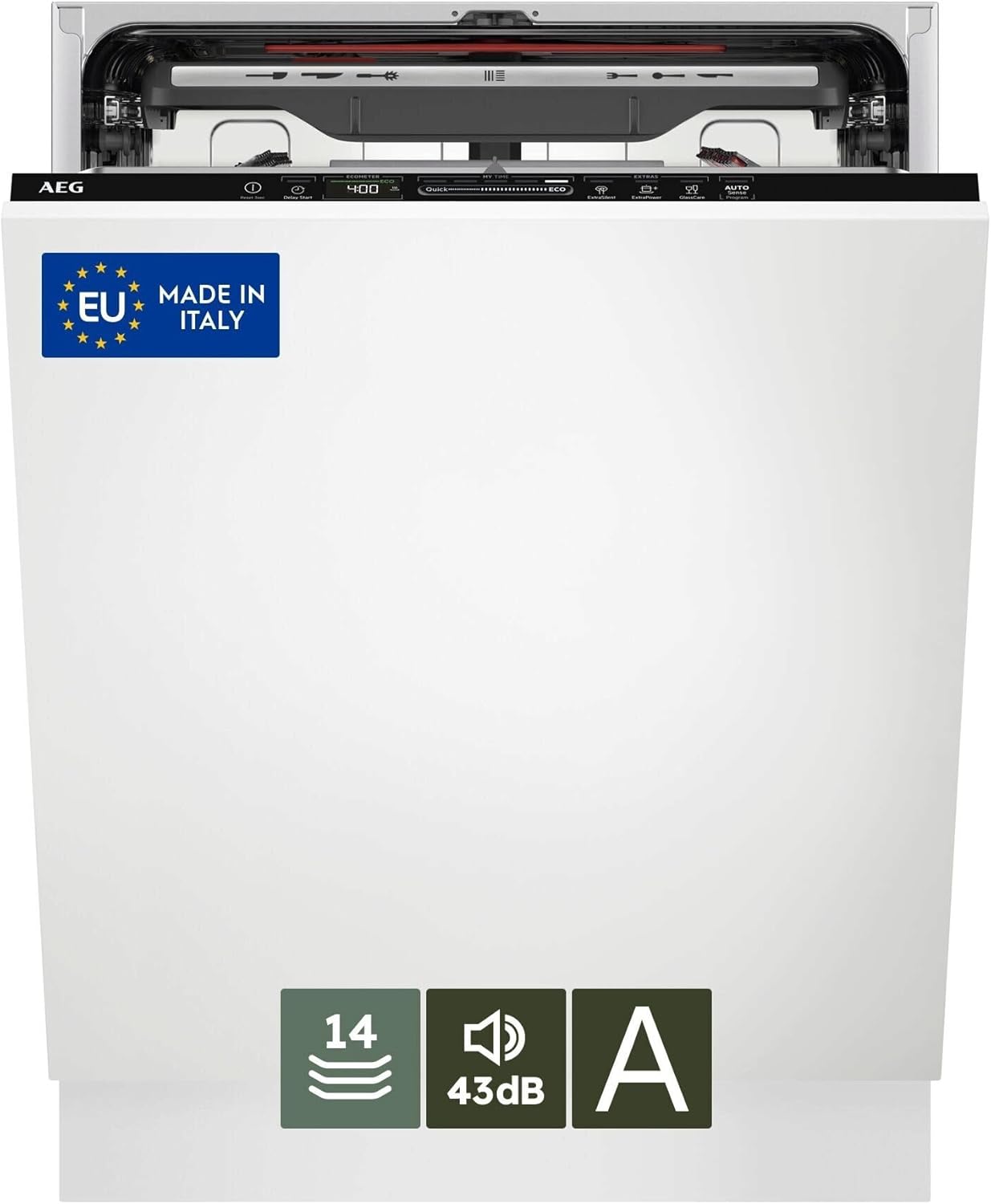 AEG Series 7000 Built-in Dishwasher 60 cm, FSE76727P, GlassCare, Total Integrated Dishwasher, Class A, 14 Places, MaxiFlex Tray, ProClean Reel, Beam on Floor