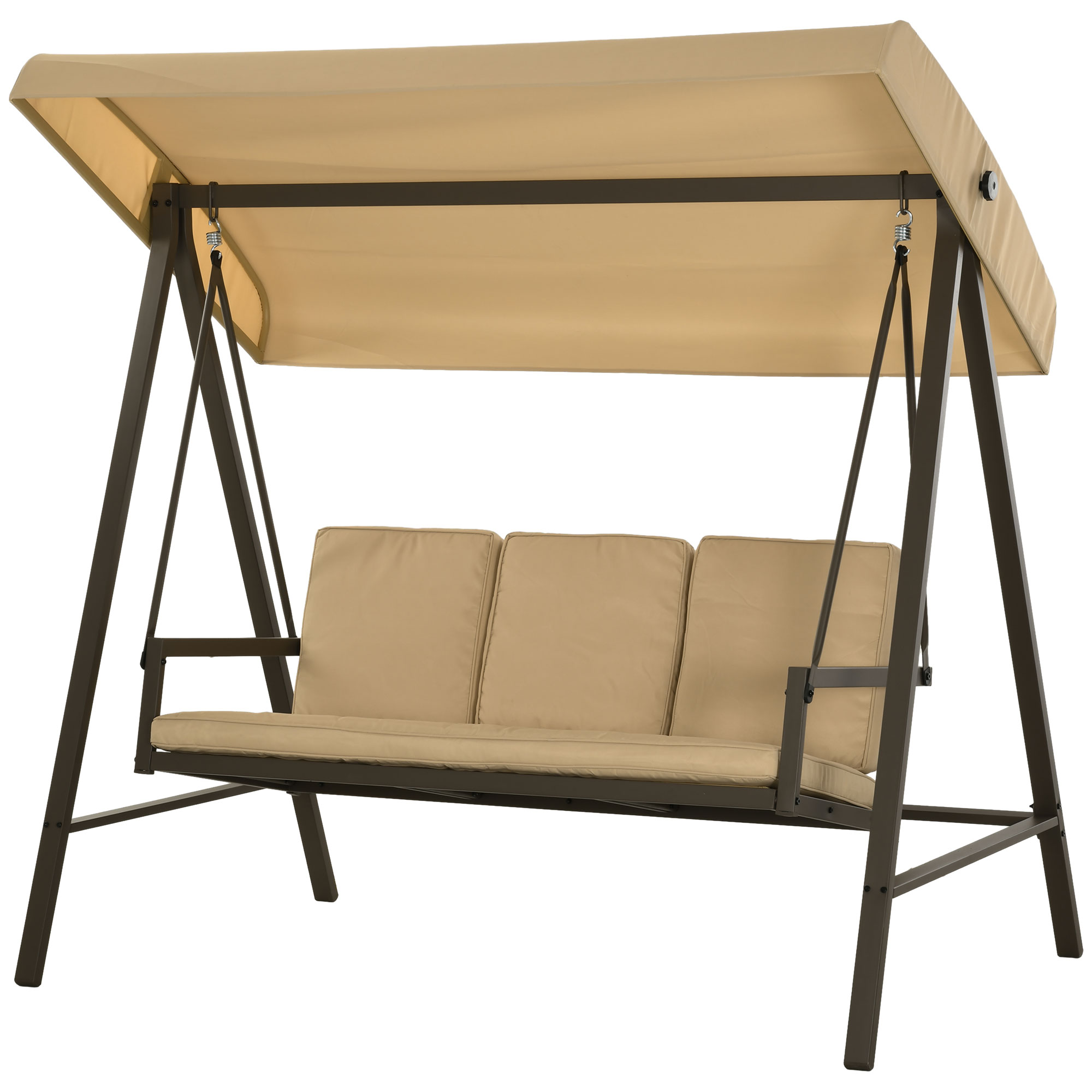 Outsunny Hollywoodschaukel Gartenschaukel Schaukelbank, verstellbares Sonnendach, 200 cm x 125 cm x 175 cm, Beige + Braun