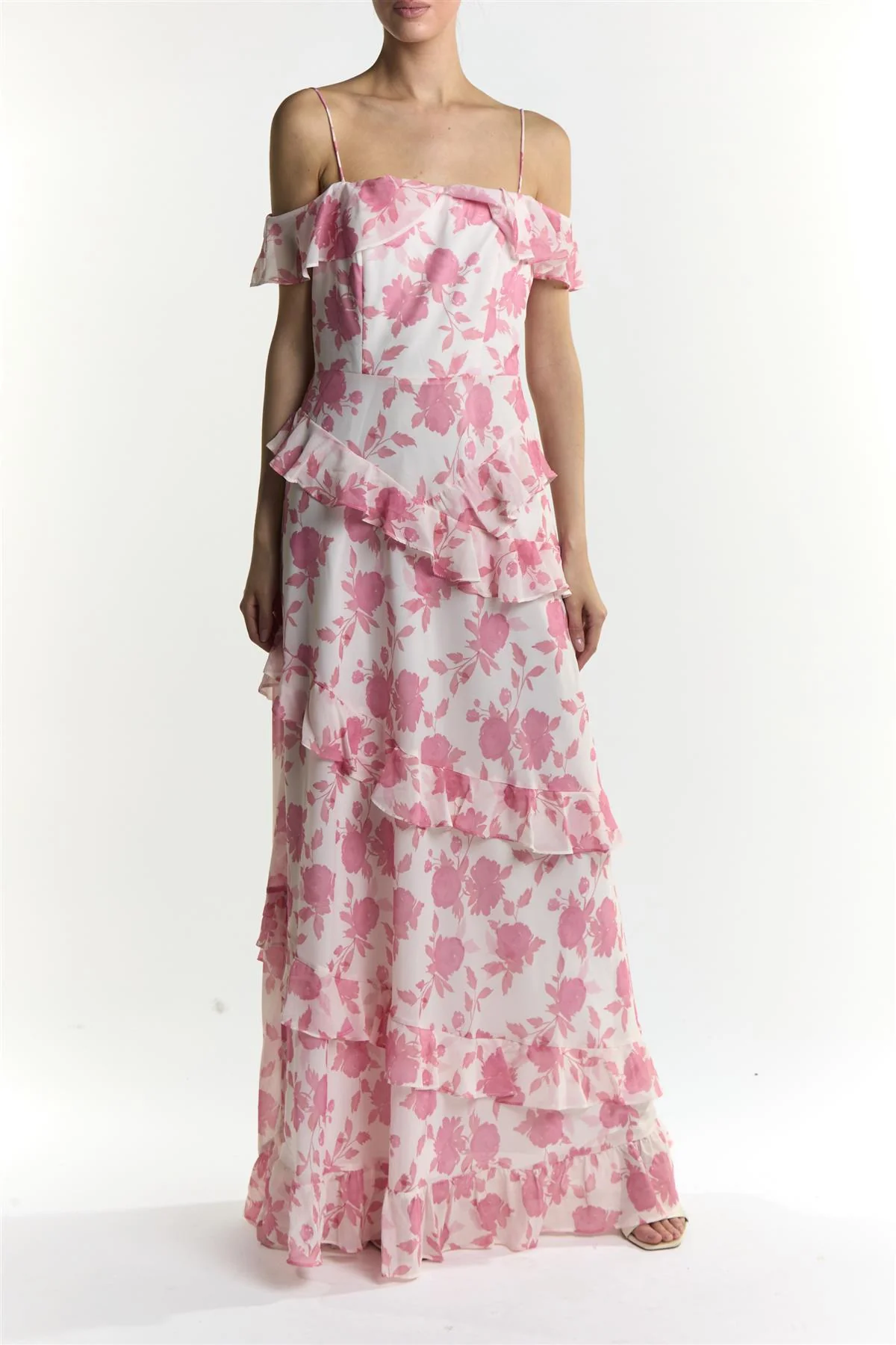 Drew Rose Pink Floral Ruffle Maxi Dress