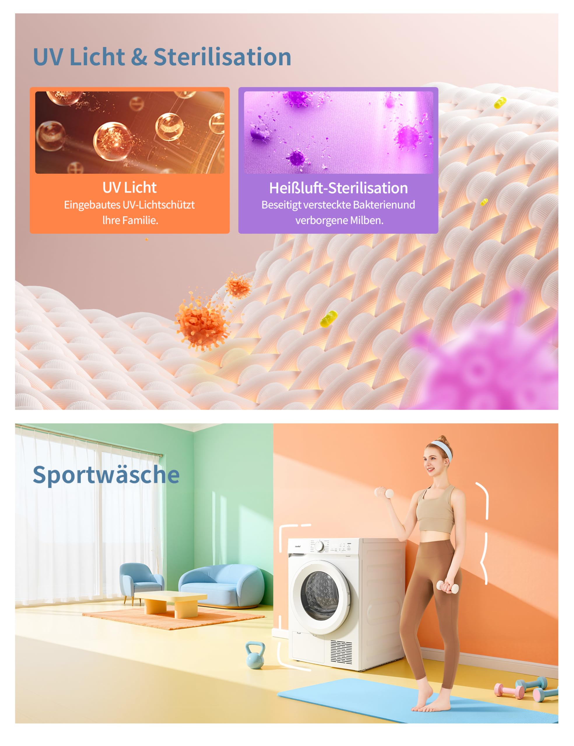Wäschetrockner CD08EHP05W 8 kg Wärmepumpentechnologie Energieeffizienzklasse D Weiß UV-Licht 30 Min Schnelltrocknen