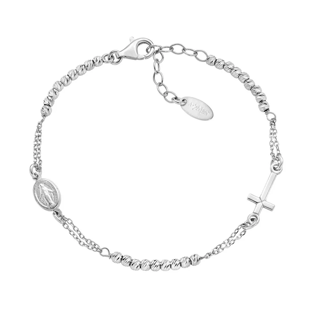 Bracciale Amen croce e miracolosa con sfere diamantate BRCRMIBBD3