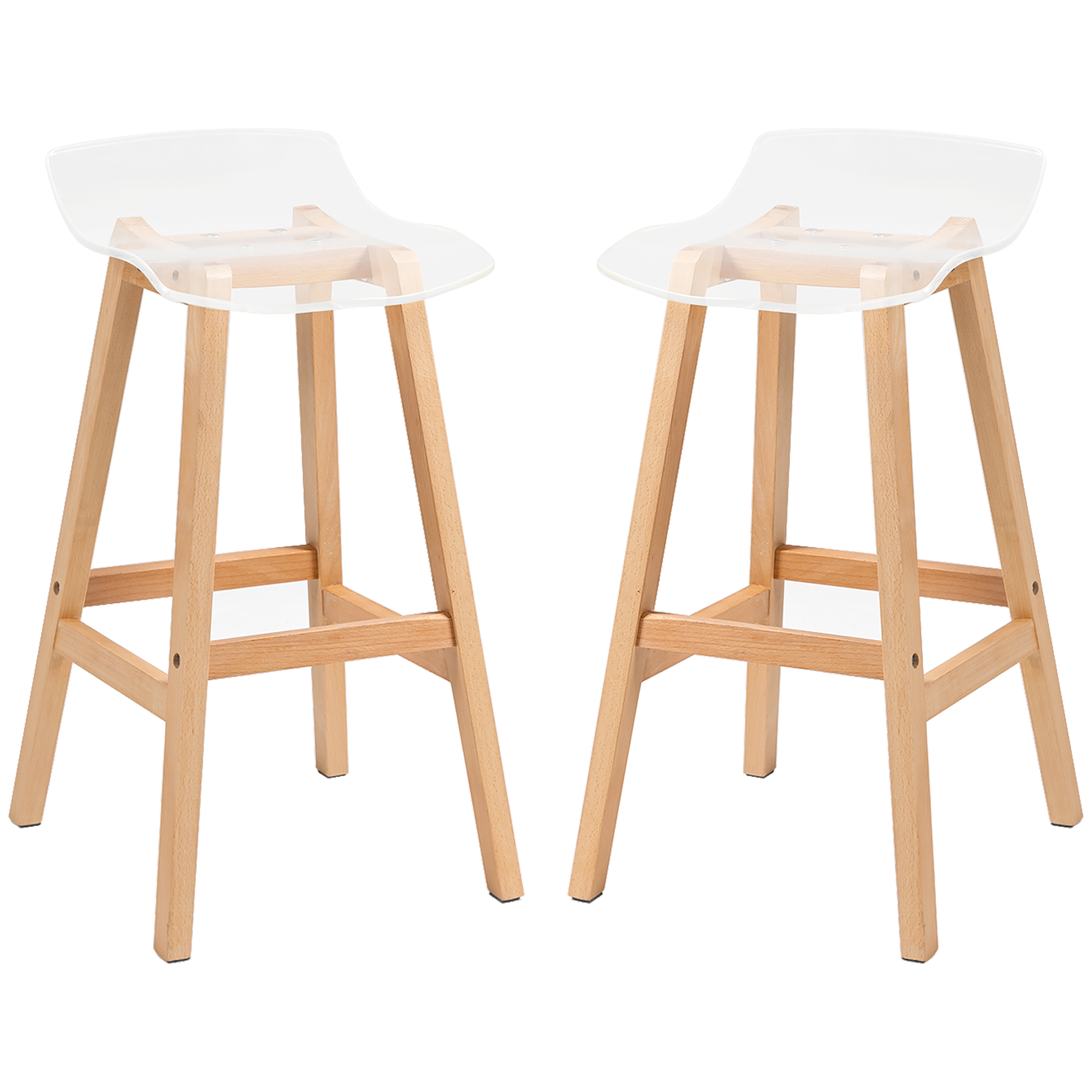HOMCOM Set mit 2 zeitgenössischen Design Barhockern transparenter Acrylsitz mit Fußstützen - 39B x 44T x 78H cm