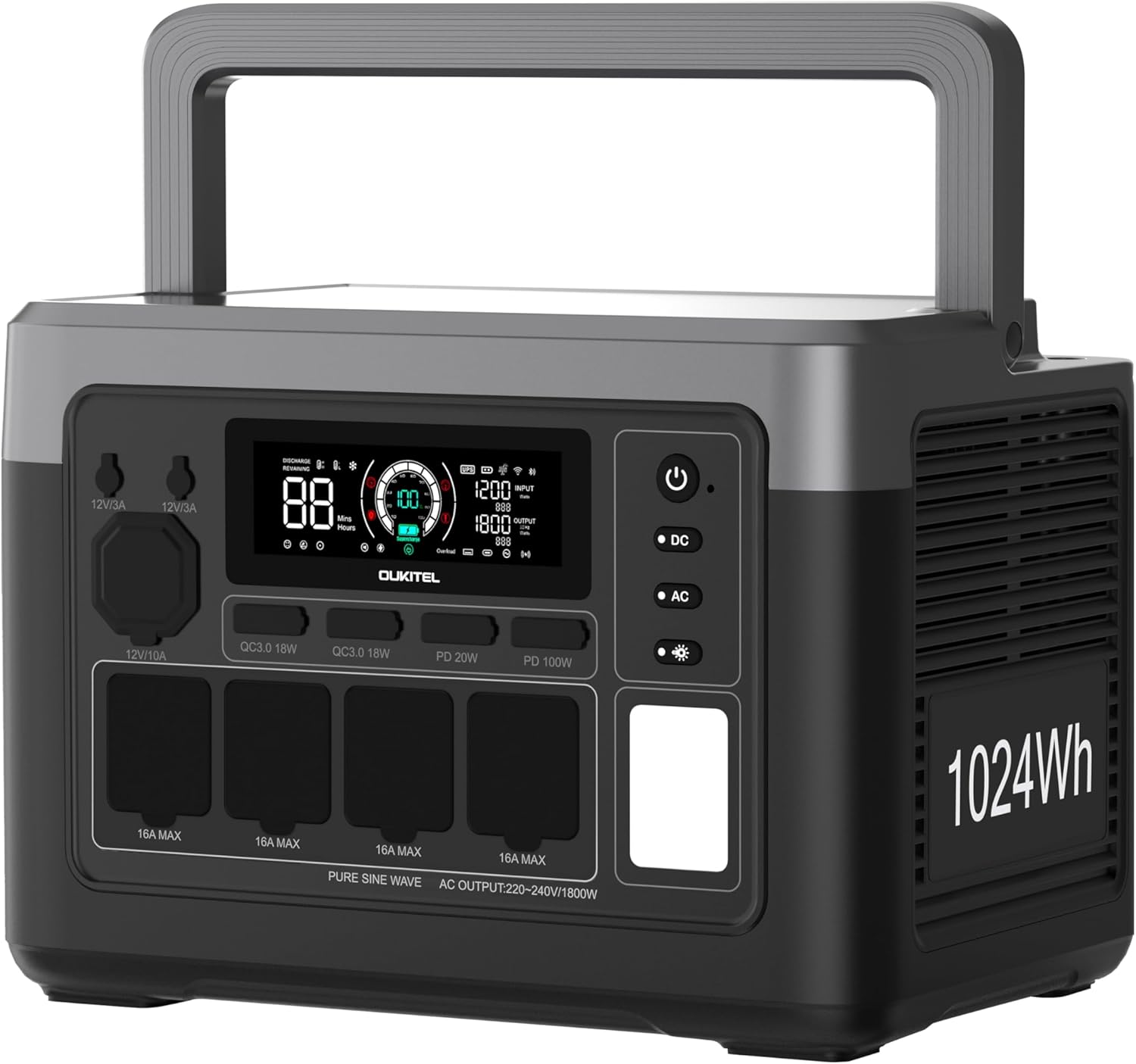 OUKITEL Centrale Elettrica Portatile P1000 Plus, Batteria LiFePO4 da 1024Wh, Generatore Solare da 1800W, 0-80% in 45 Min. Ideale per Campeggio, Camper e Interruzioni di Energia