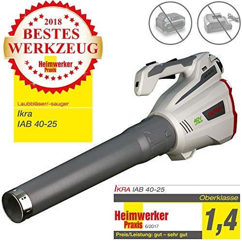 IKRA soffiatore a batteria IAB 40 25, velocità di soffiaggio max. 320 km/h, agli ioni di litio durata max. 60 minuti, ergonomica : Giardino e giardinaggio