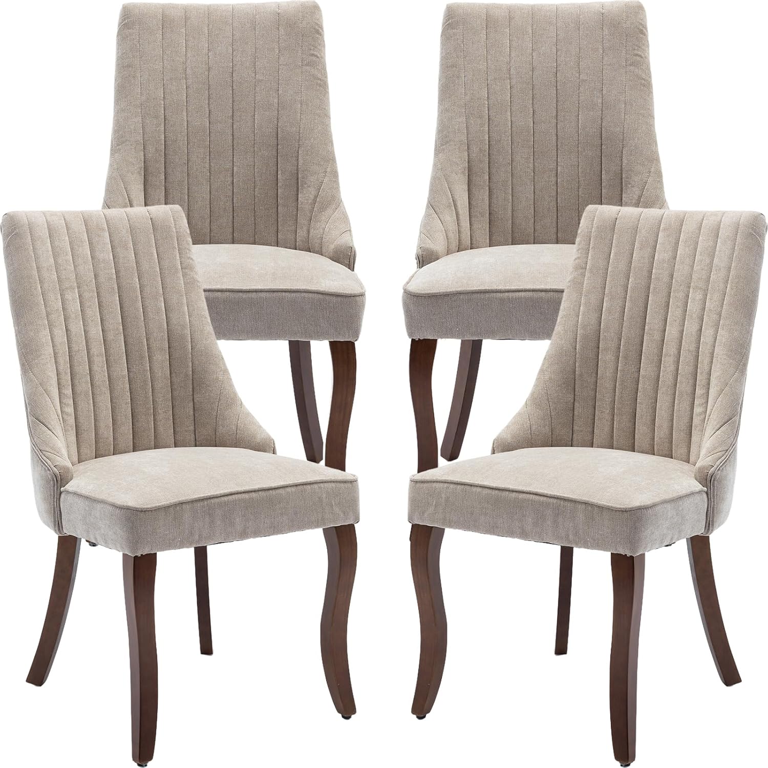 Beige Mid Century Dining Chairs Set of 4, Modern Kitchen & Dining Room Chairs Set of 4, Fabric Upholstered Kitchen Chairs, Sillas de Comedor, Wood Legs (Beige, 4 Pcs)