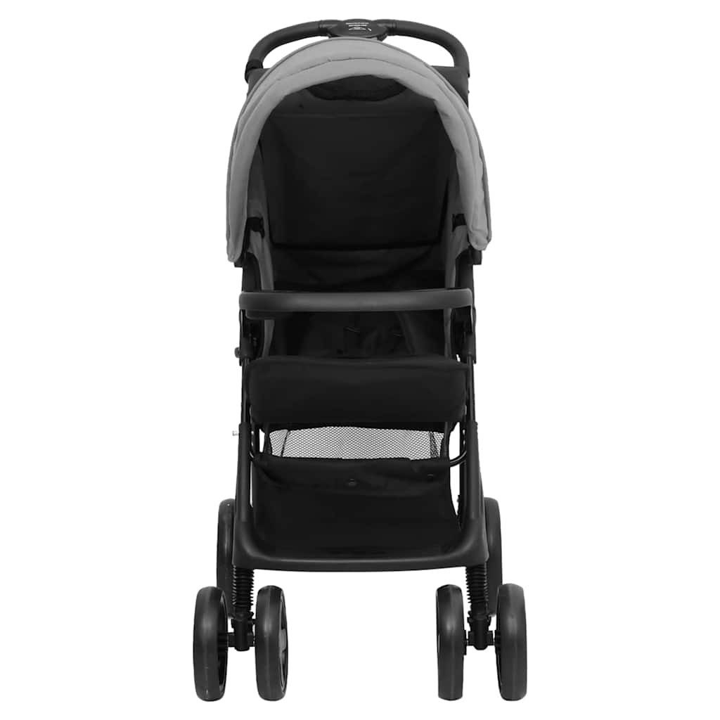 Kinder-Buggy 3-in-1 Kinderwagen Hellgrau und Schwarz Stahl